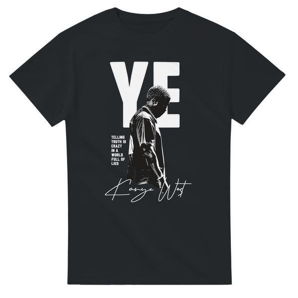 YE Portrait Kanye West Tee, Black Gildan 5000 T-shirt, front graphic print, flat product view