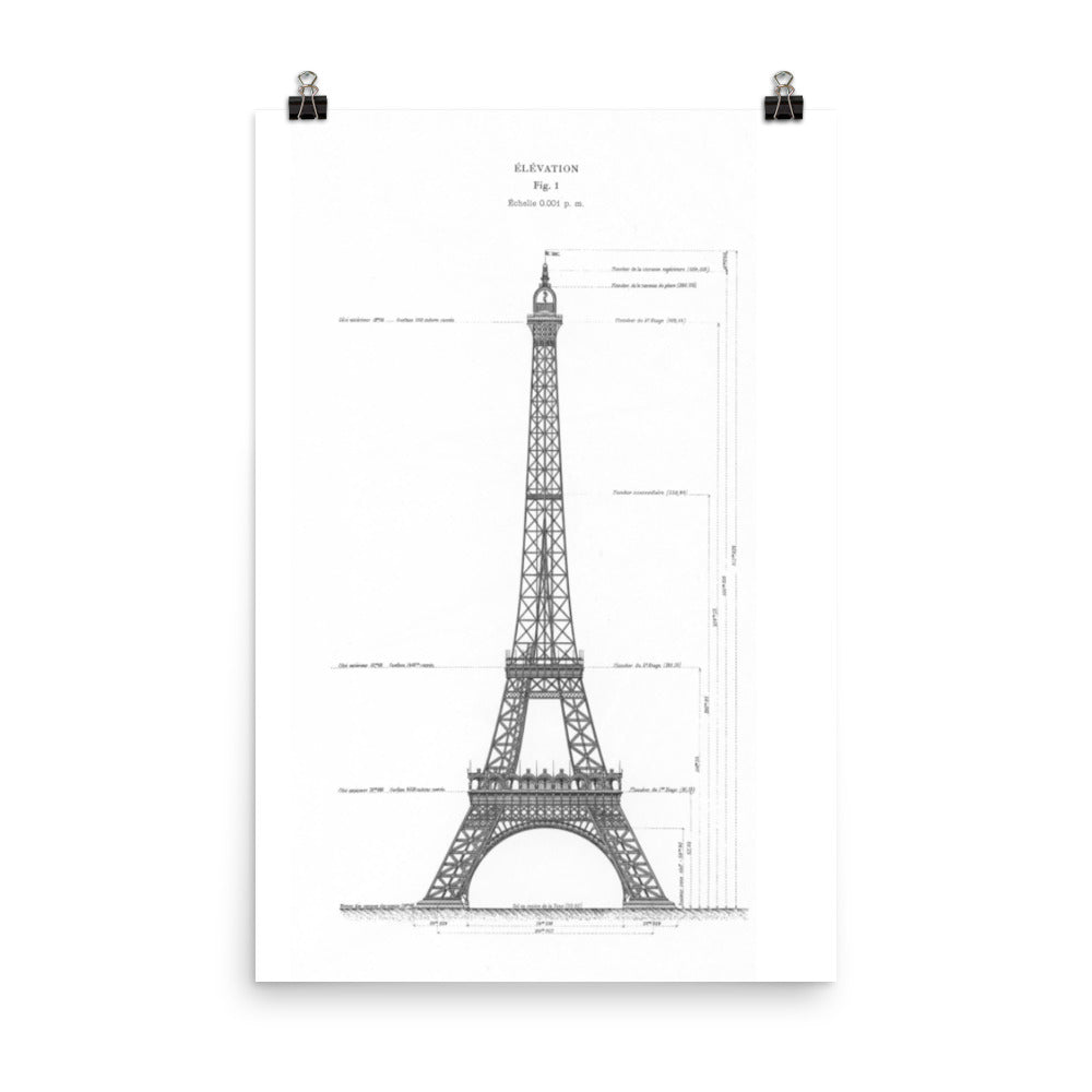Eiffel Tower Paris Plan, France Retro Poster-24×36-Bootlg