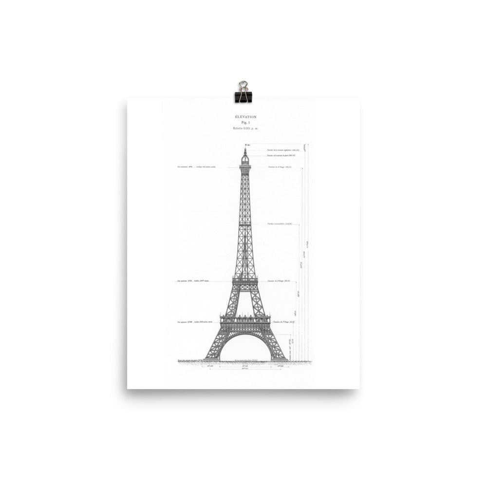 Eiffel Tower Paris Plan, France Retro Poster-8×10-Bootlg