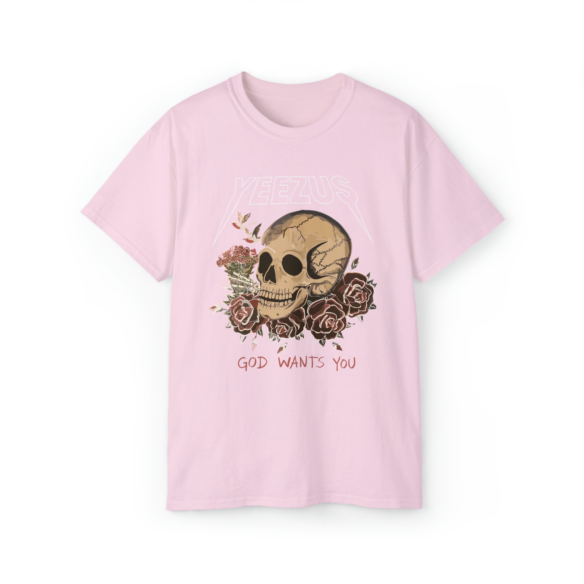 Kanye West Yeezus Tee God Wants You Skull & Birds-Light Pink-S-Bootlg