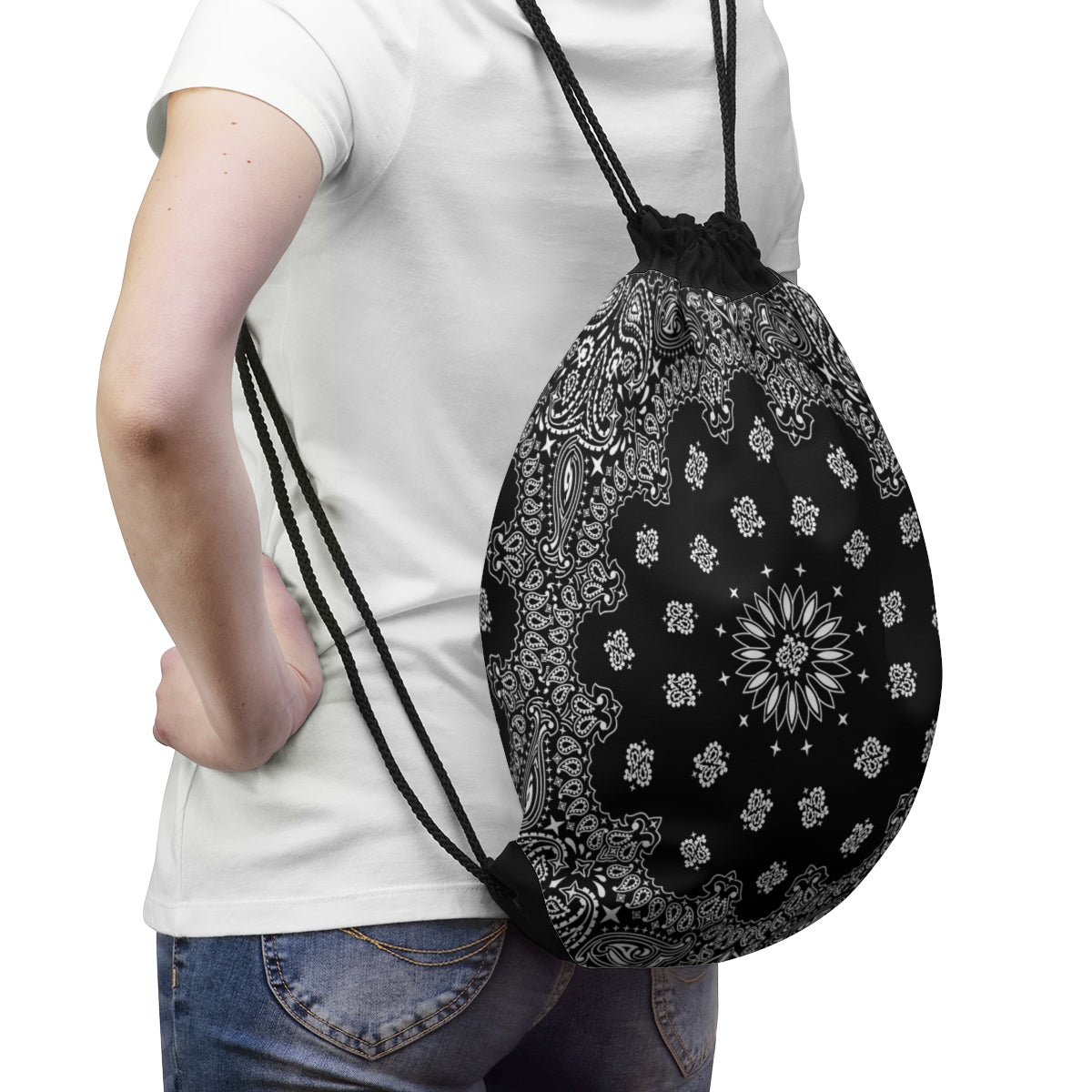 Black Bandana Drawstring Bag-Bootlg