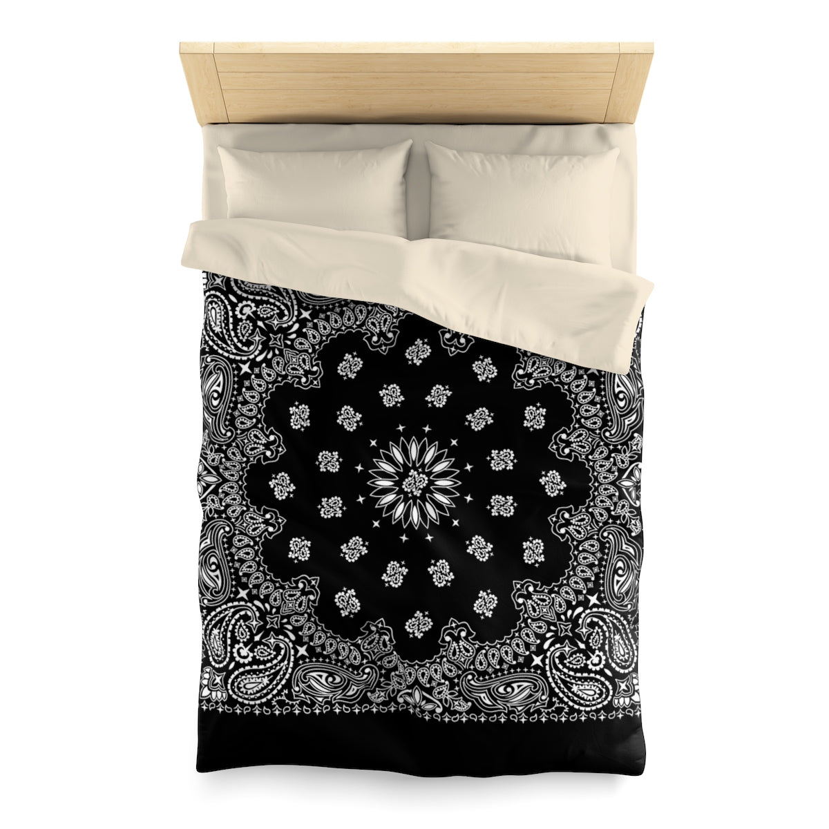Black Bandana Microfiber Duvet Cover-Twin-Cream-Bootlg