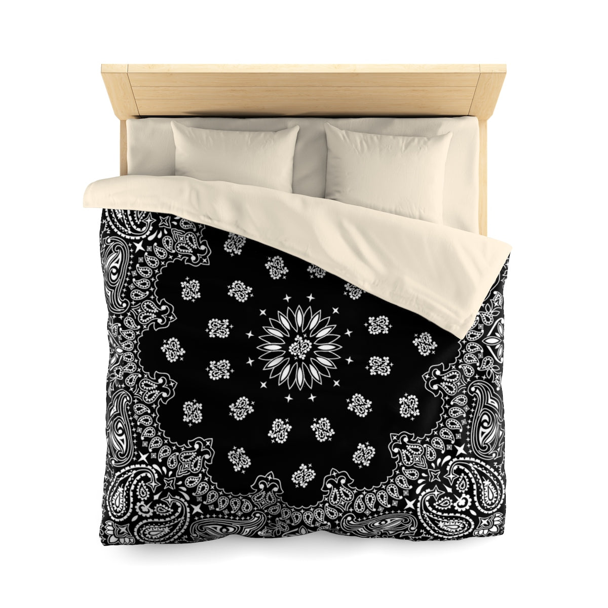 Black Bandana Microfiber Duvet Cover-Queen-Cream-Bootlg