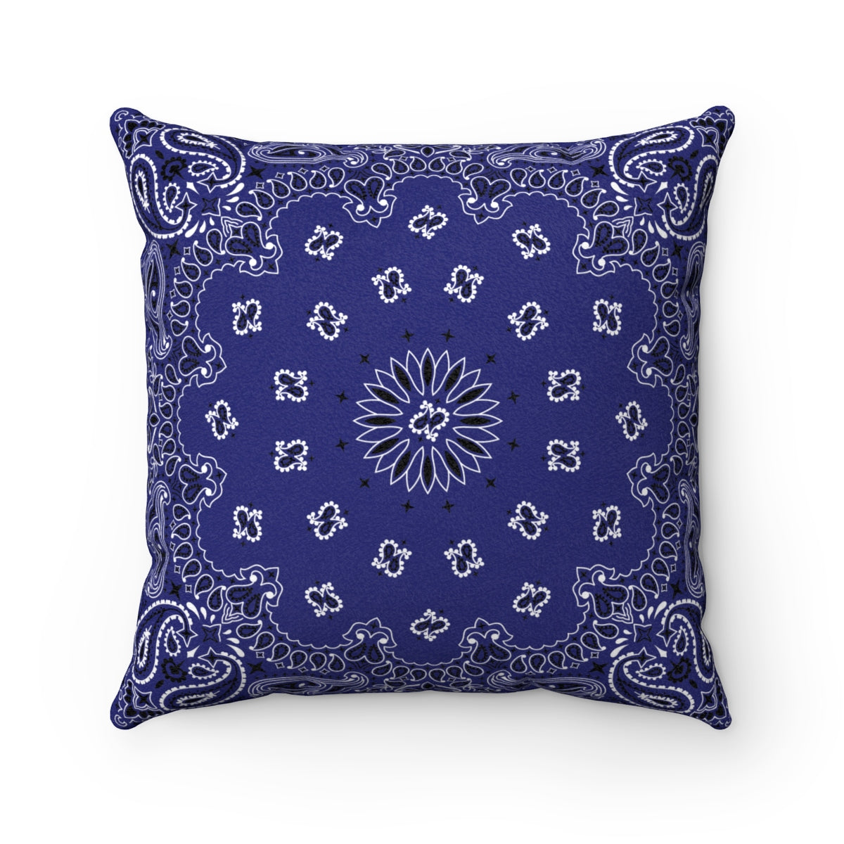 Blue Bandana Faux Suede Square Pillow-14" x 14"-Bootlg