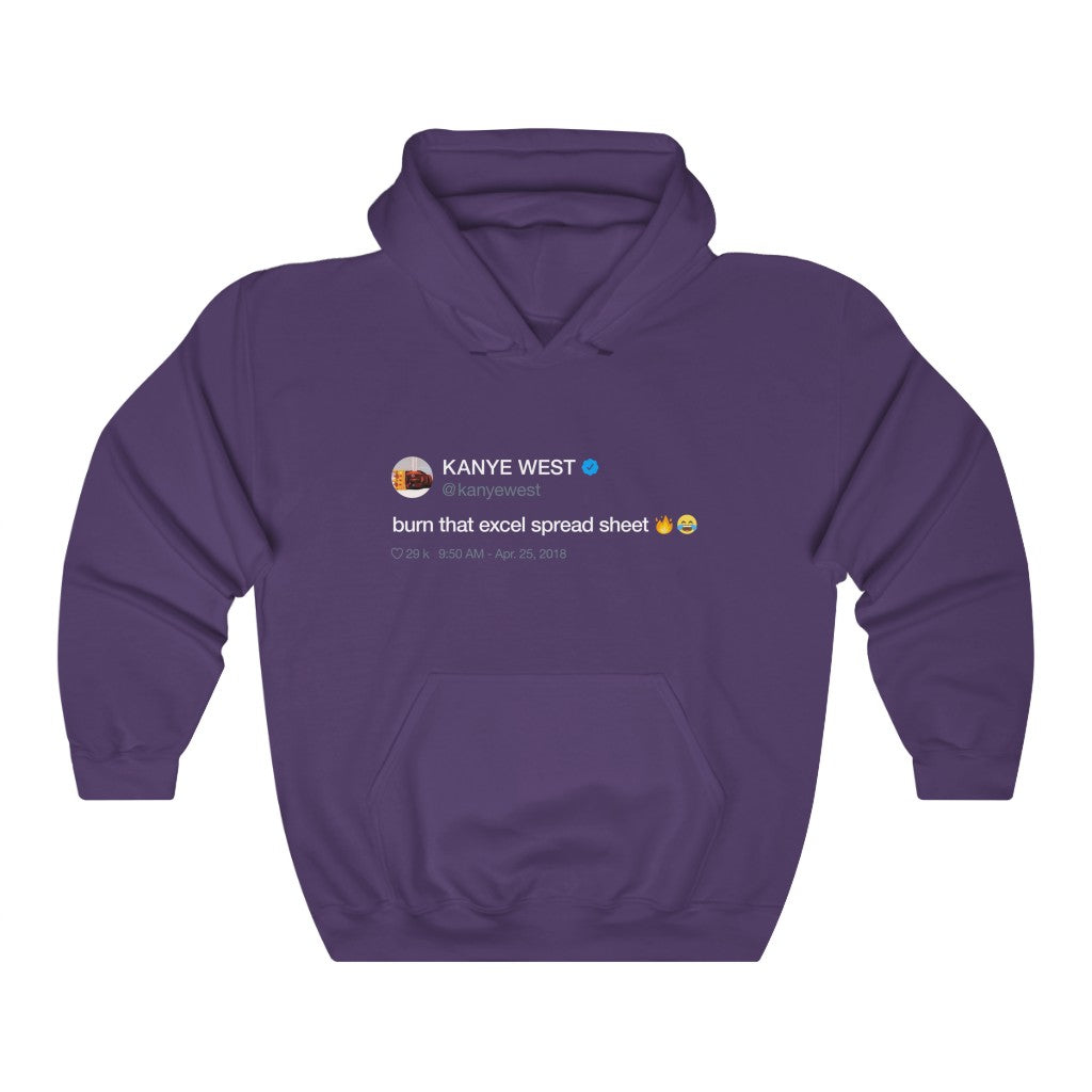 Burn that excel spreadsheet - Kanye West Tweet Hoodie-Purple-S-Bootlg