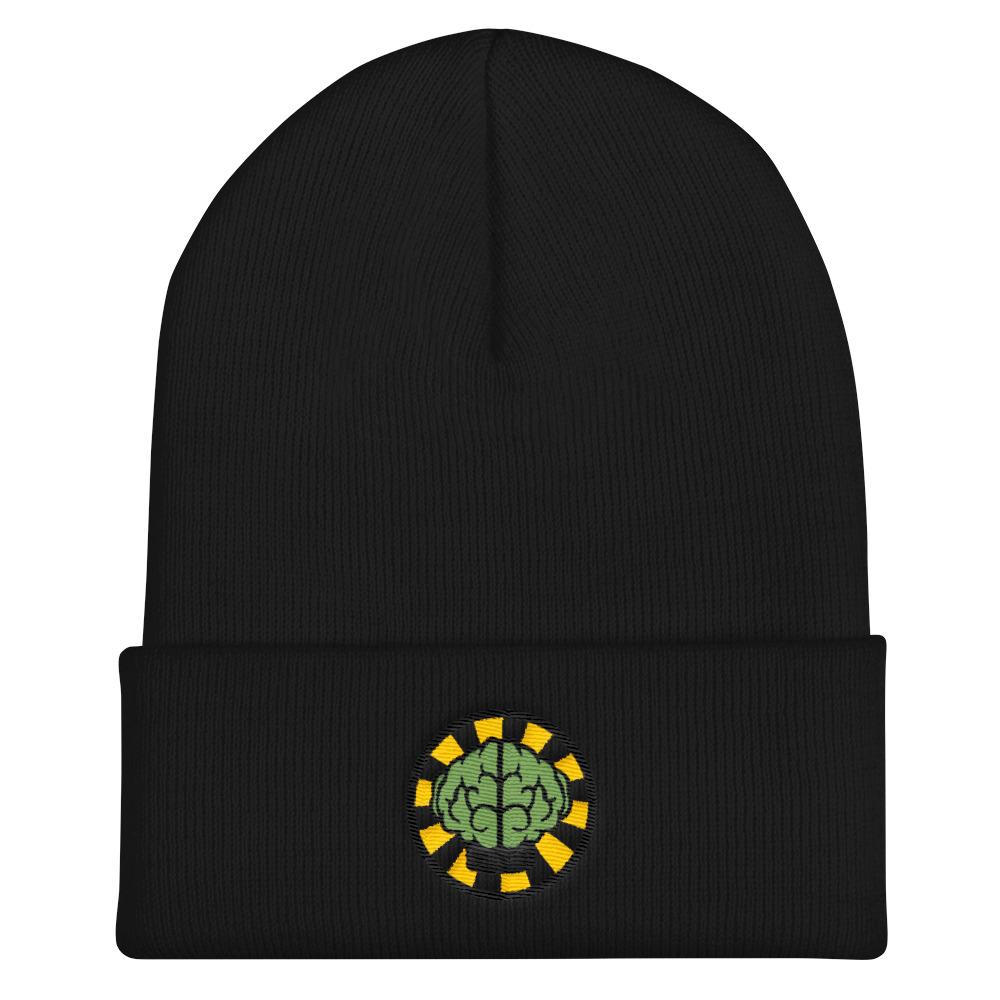 NERD Brain logo embroidery Cuffed Beanie. Pharrell Williams, Chad Hugo & Shay Haley N*E*R*D inspired-Black-Bootlg