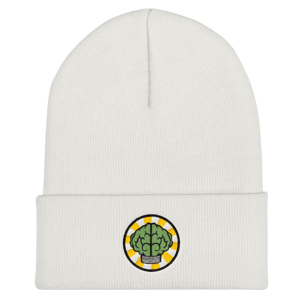 NERD Brain logo embroidery Cuffed Beanie. Pharrell Williams, Chad Hugo & Shay Haley N*E*R*D inspired-White-Bootlg
