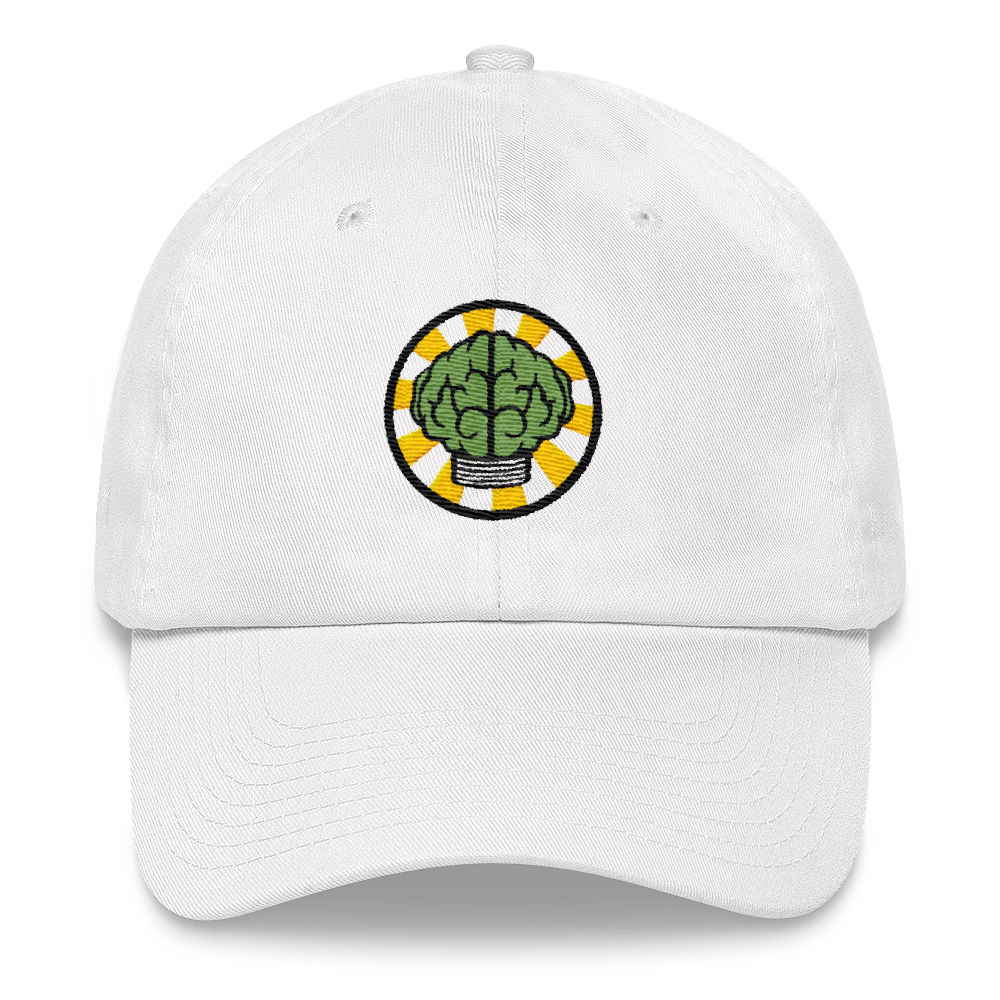 NERD Brain logo embroidery Dad cap snapback. Pharrell Williams, Chad Hugo & Shay Haley.-White-Bootlg