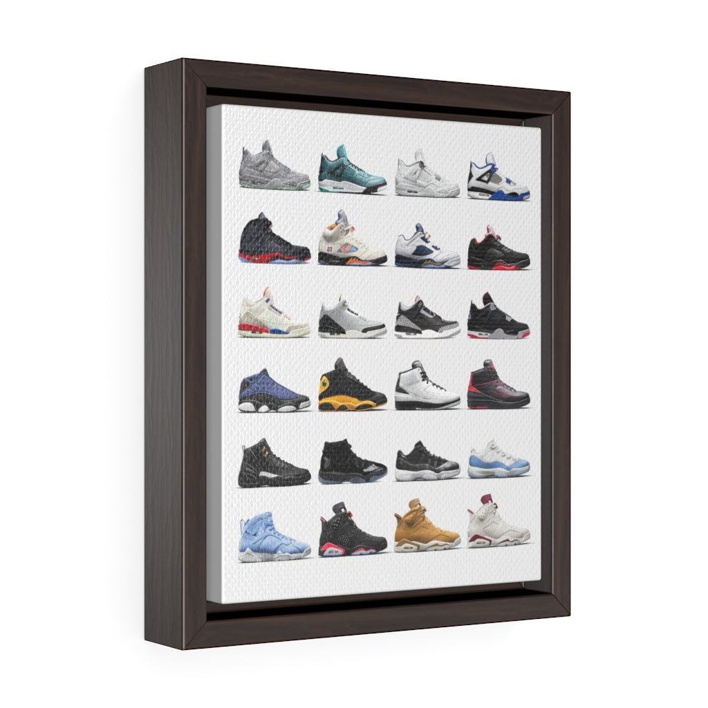 Nike Air Jordans Hall of Fame Premium Gallery Wrap Canvas - Michael Jordan Wall Art Shoe Art-8″ × 10″-Premium Gallery Wraps (1.25″)-Walnut-Bootlg