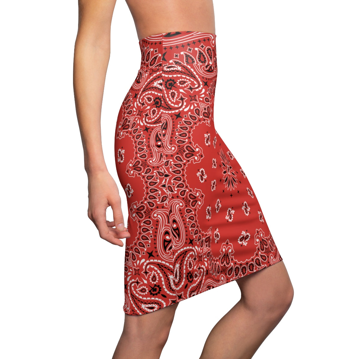 Red Bandana Women's Pencil Skirt-Bootlg
