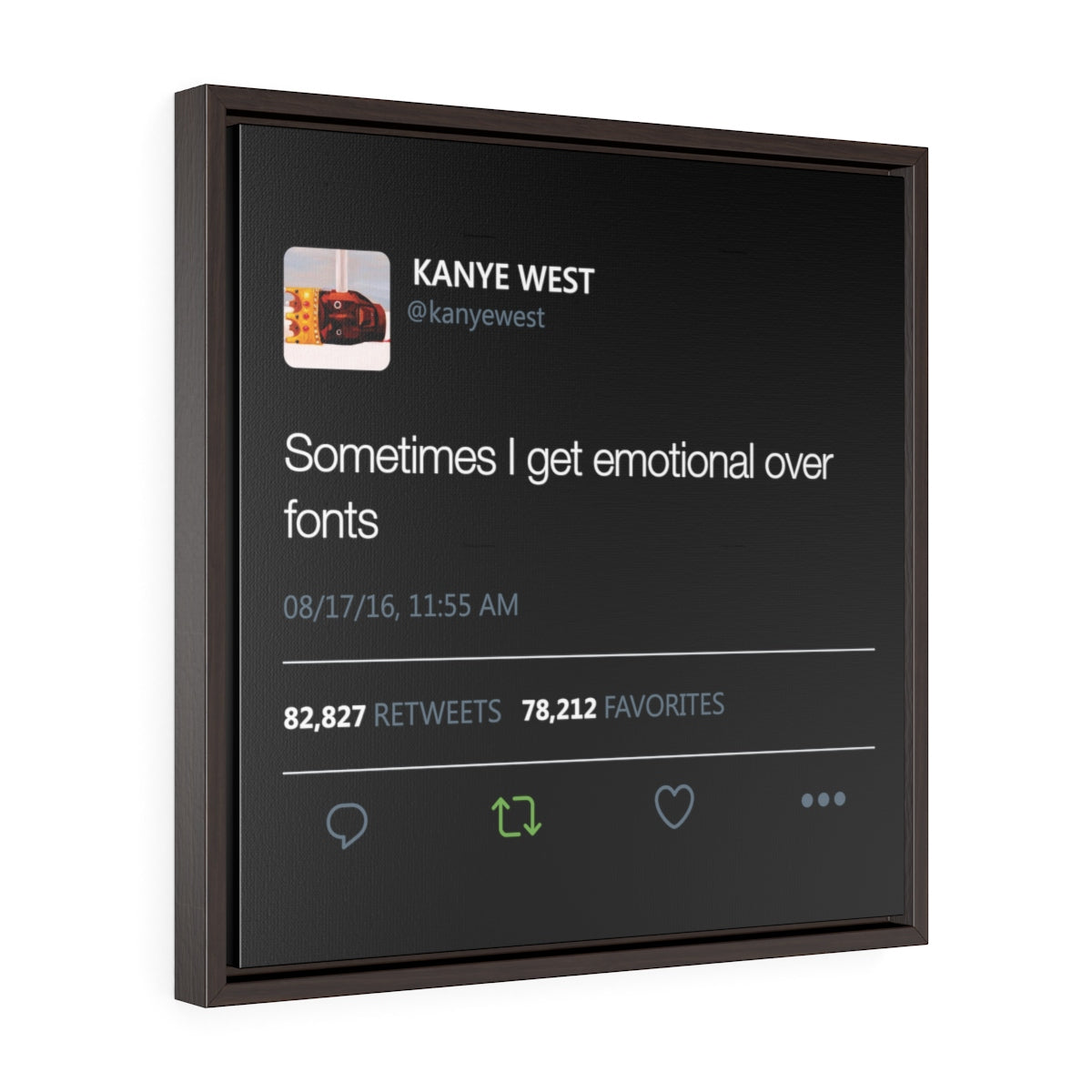 Sometimes I get emotional over fonts - Square Framed Premium Gallery Wrap Canvas-20″ × 20″-Walnut-Premium Gallery Wraps (1.25″)-Bootlg