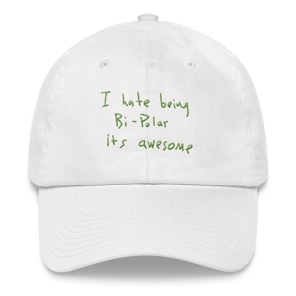 I Hate Being Bi-Polar It's Awesome Kanye West inspired Embroidery Dad Hat / Cap-White-Bootlg