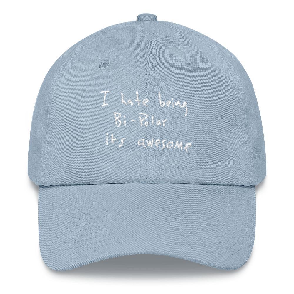 I Hate Being Bi-Polar It's Awesome Kanye West inspired Embroidery Dad Hat / Cap-Light Blue-Bootlg