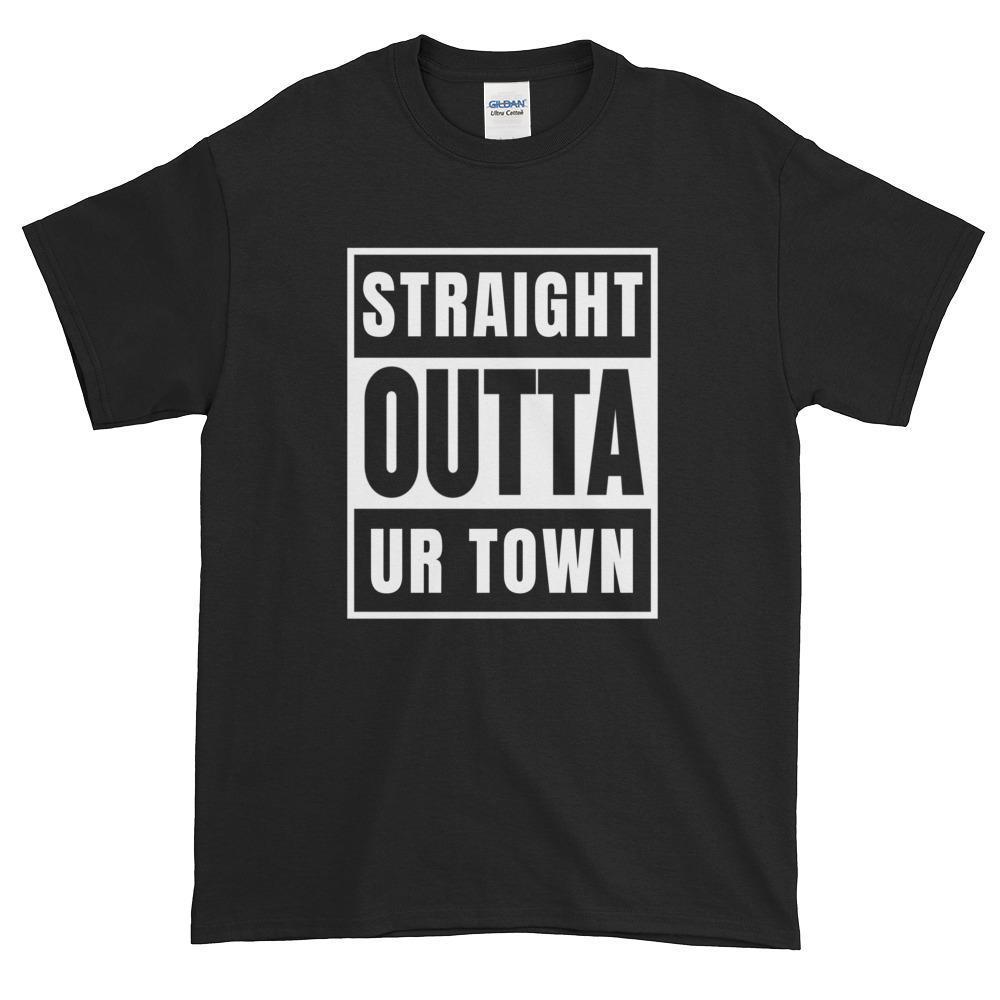 Personalized Straight outta Compton or Your Town Short-Sleeve T-Shirt-Black-S-Bootlg