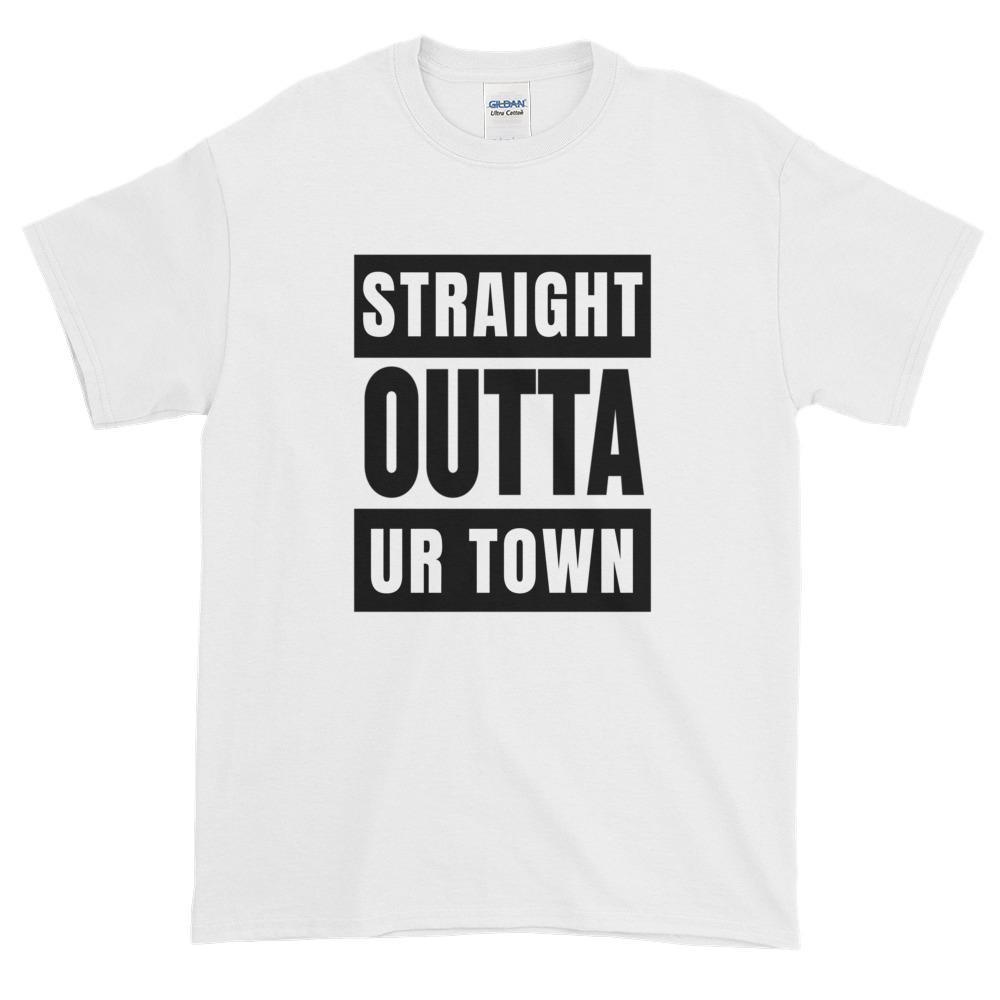 Personalized Straight outta Compton or Your Town Short-Sleeve T-Shirt-White-S-Bootlg