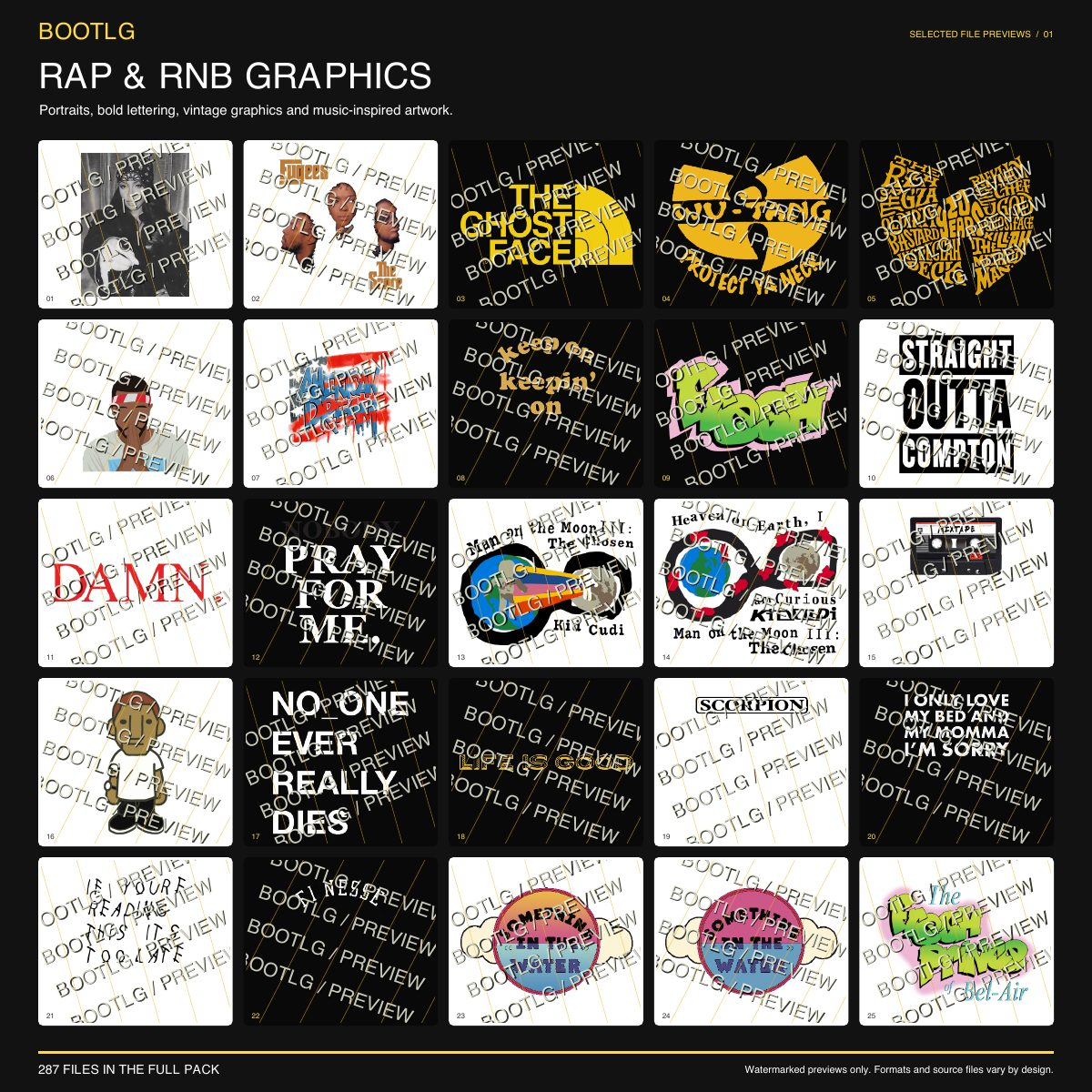 Watermarked rap and RnB graphic previews
