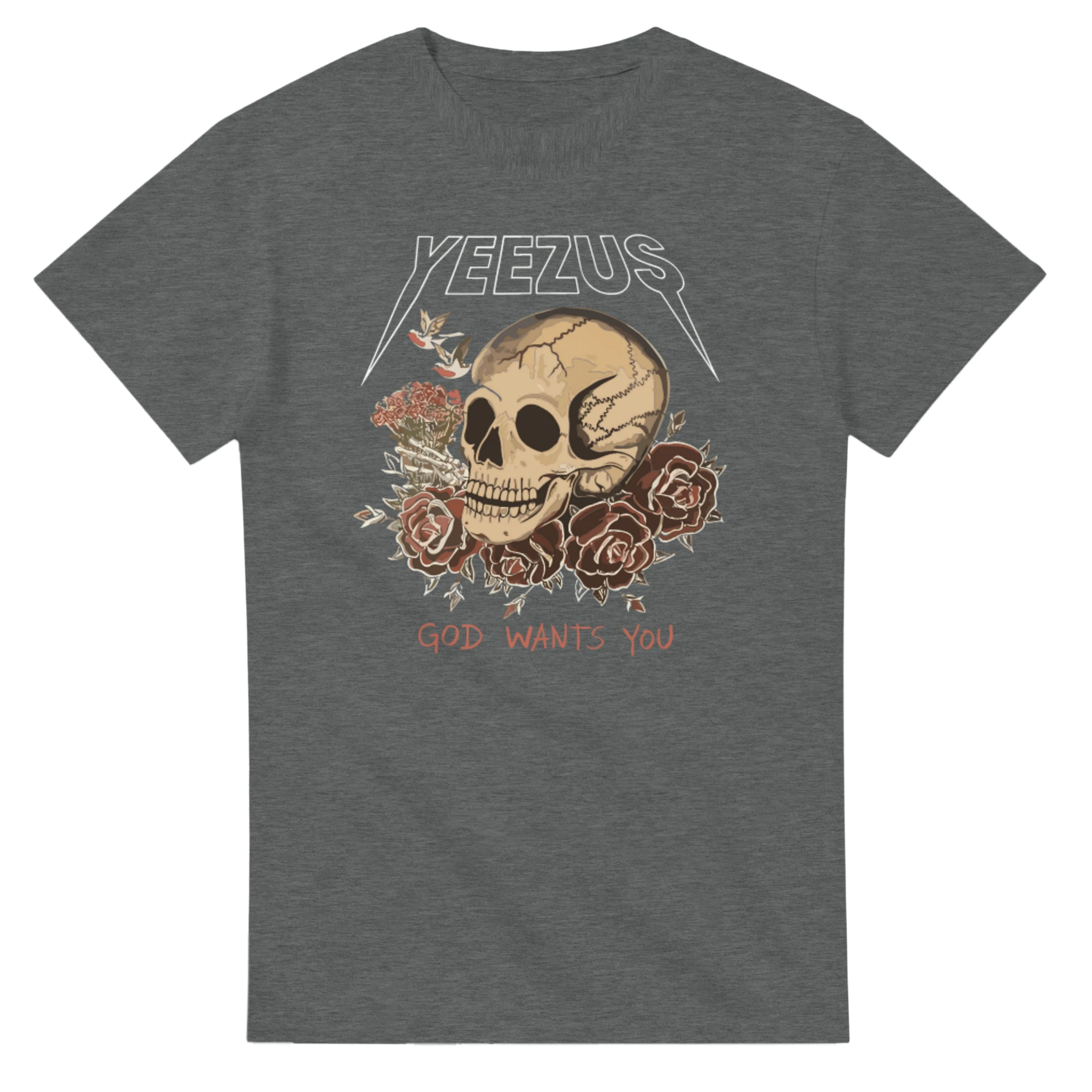Kanye West Yeezus Tee God Wants You Skull & Birds-Charcoal-S-Bootlg