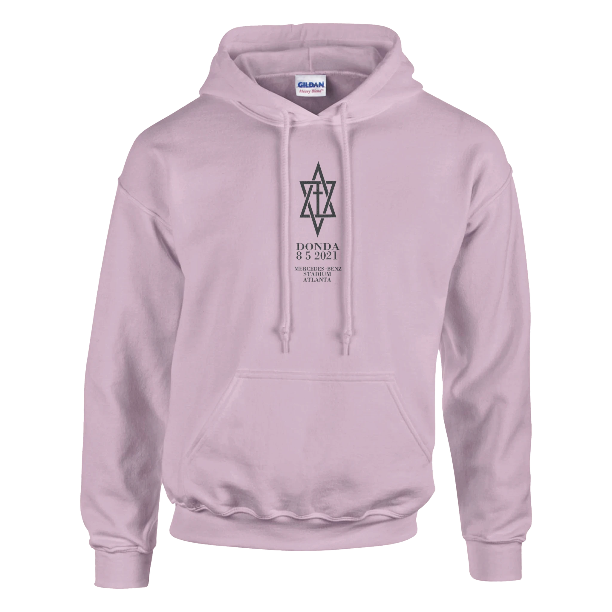 Donda inspired Kanye West album hoodie in Light Pink, detailed front mockup