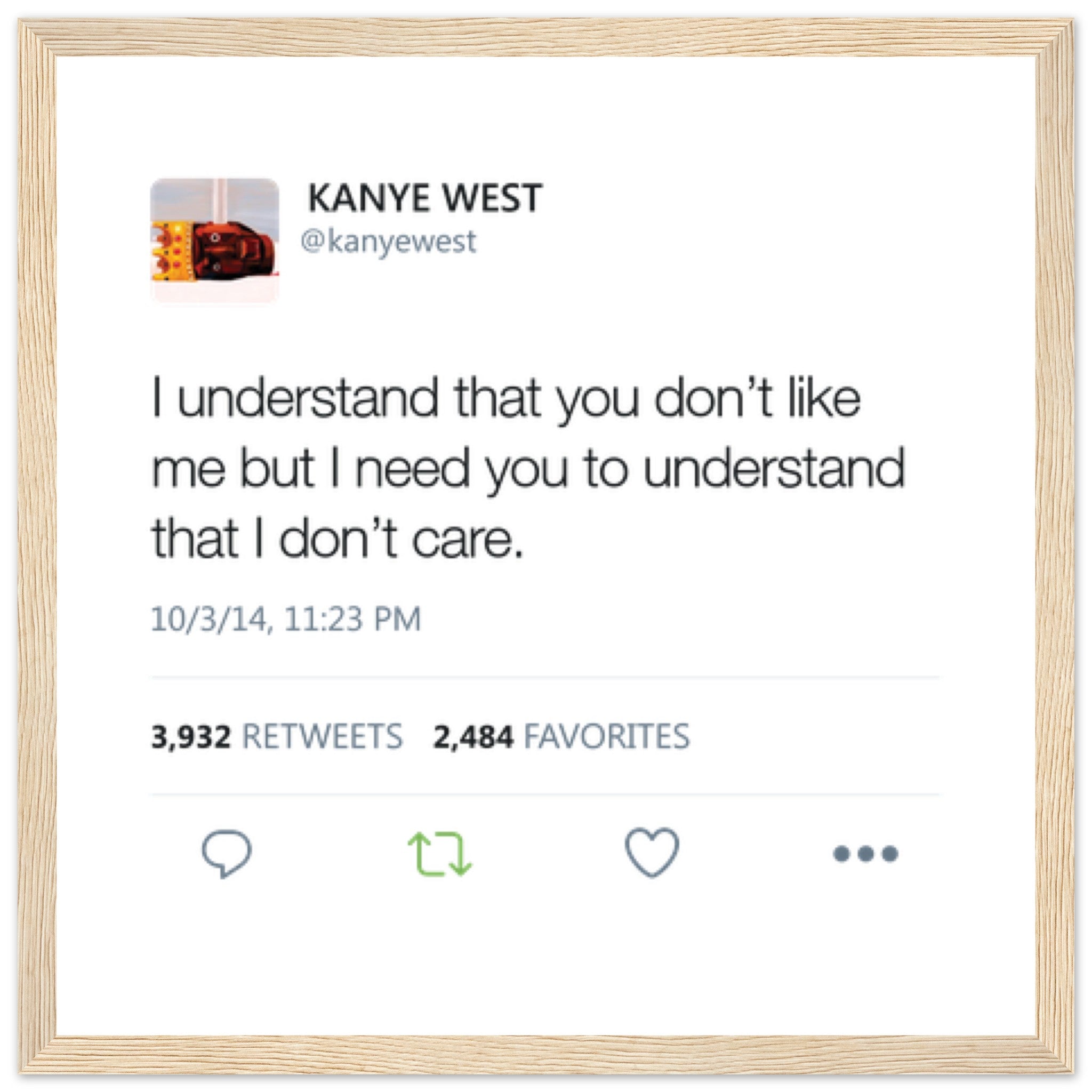 Kanye West Tweet Framed Poster-30x30 cm / 12x12″-Wood frame-Bootlg