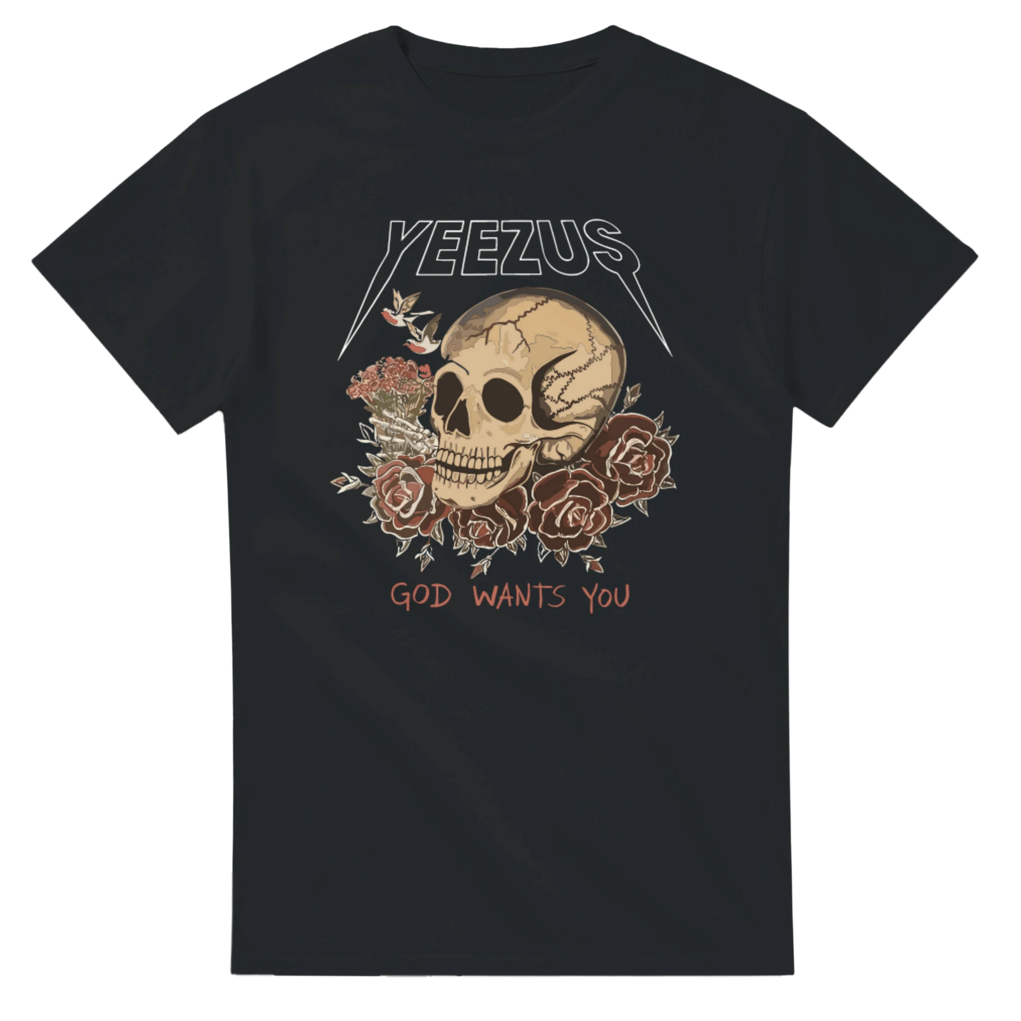 Kanye West Yeezus Tee God Wants You Skull & Birds-Black-S-Bootlg