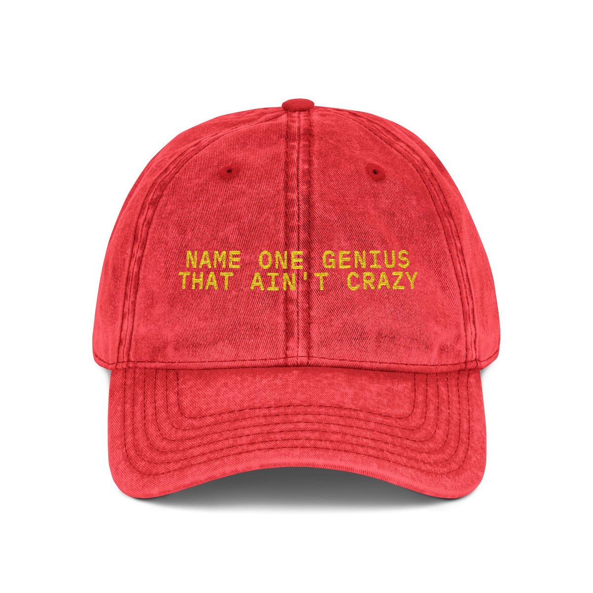 Funny Rap Meme Embroidered Hat, Vintage Dad Cap, 6 Designs-One size-Red - NAME ONE GENIUS THAT AIN'T CRAZY-Bootlg