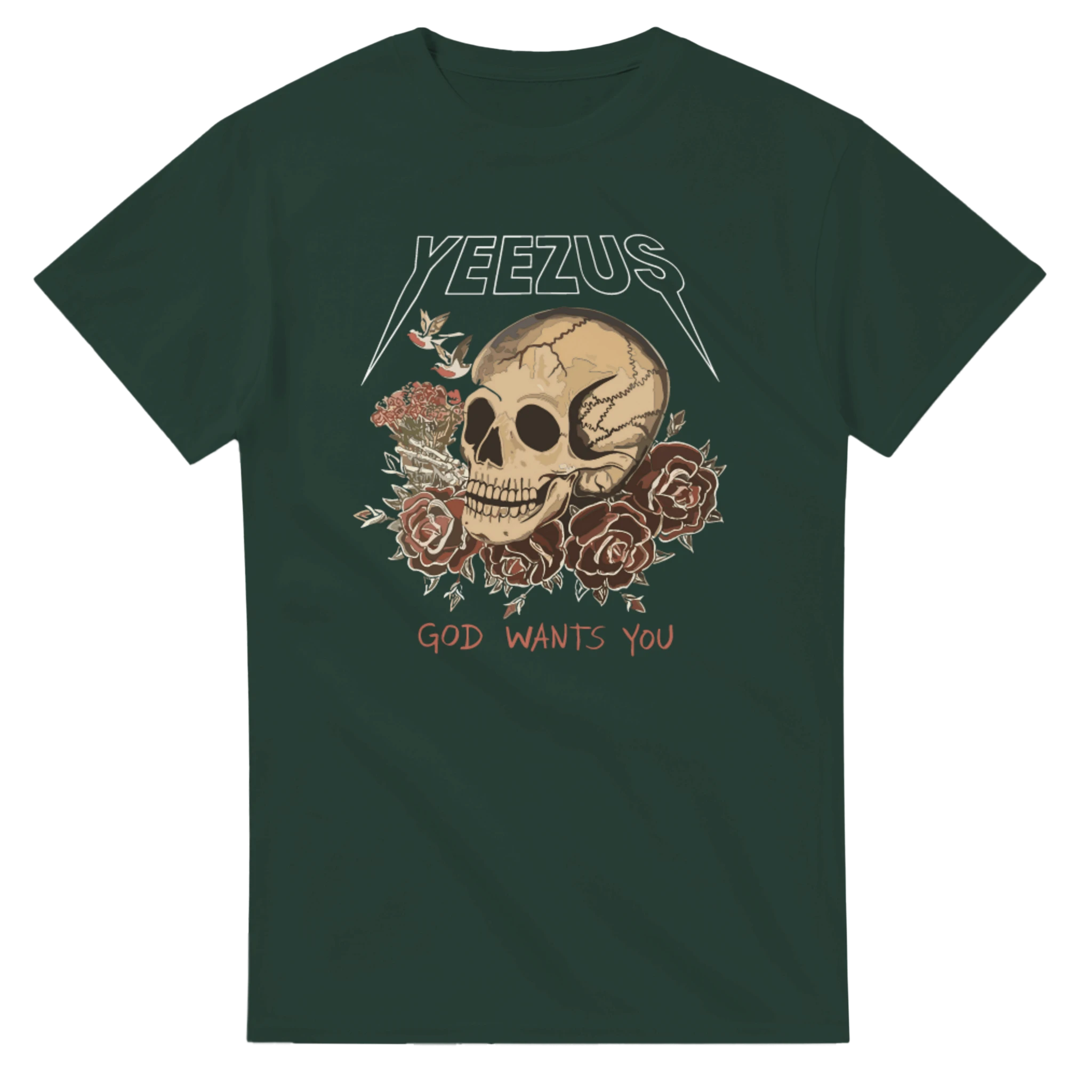 Kanye West Yeezus Tee God Wants You Skull & Birds-Forest Green-S-Bootlg