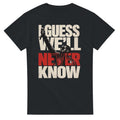 Never Know Kanye West Tee, Black Gildan 5000 T-shirt, front graphic print, flat product view