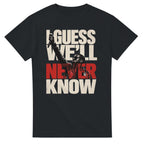 Never Know Kanye West Tee, Black Gildan 5000 T-shirt, front graphic print, flat product view