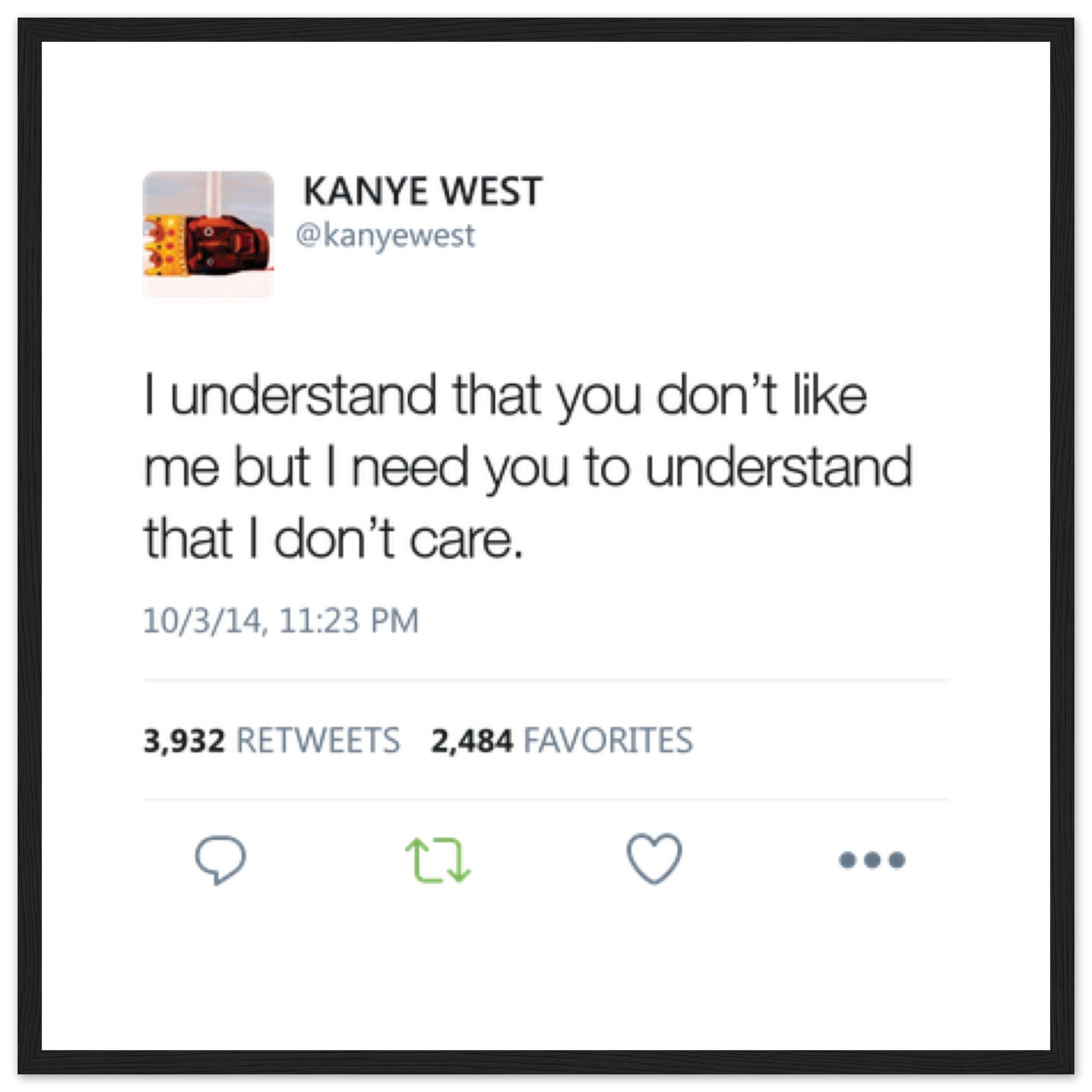 Kanye West Tweet Framed Poster-50x50 cm / 20x20″-Black frame-Bootlg
