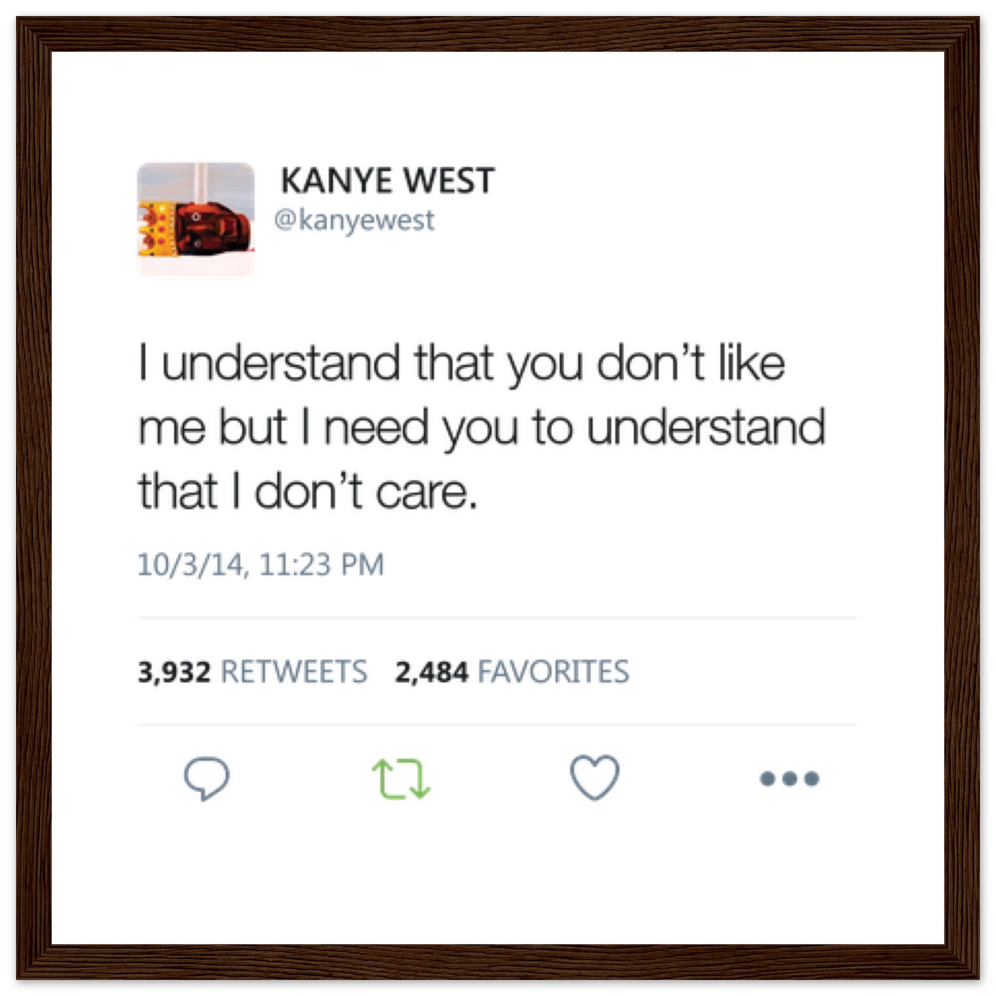 Kanye West Tweet Framed Poster-30x30 cm / 12x12″-Dark wood frame-Bootlg