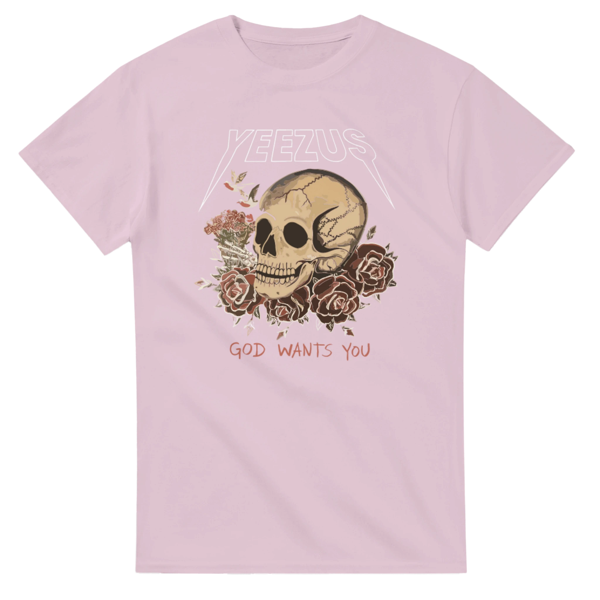 Kanye West Yeezus Tee God Wants You Skull & Birds - Light Pink front
