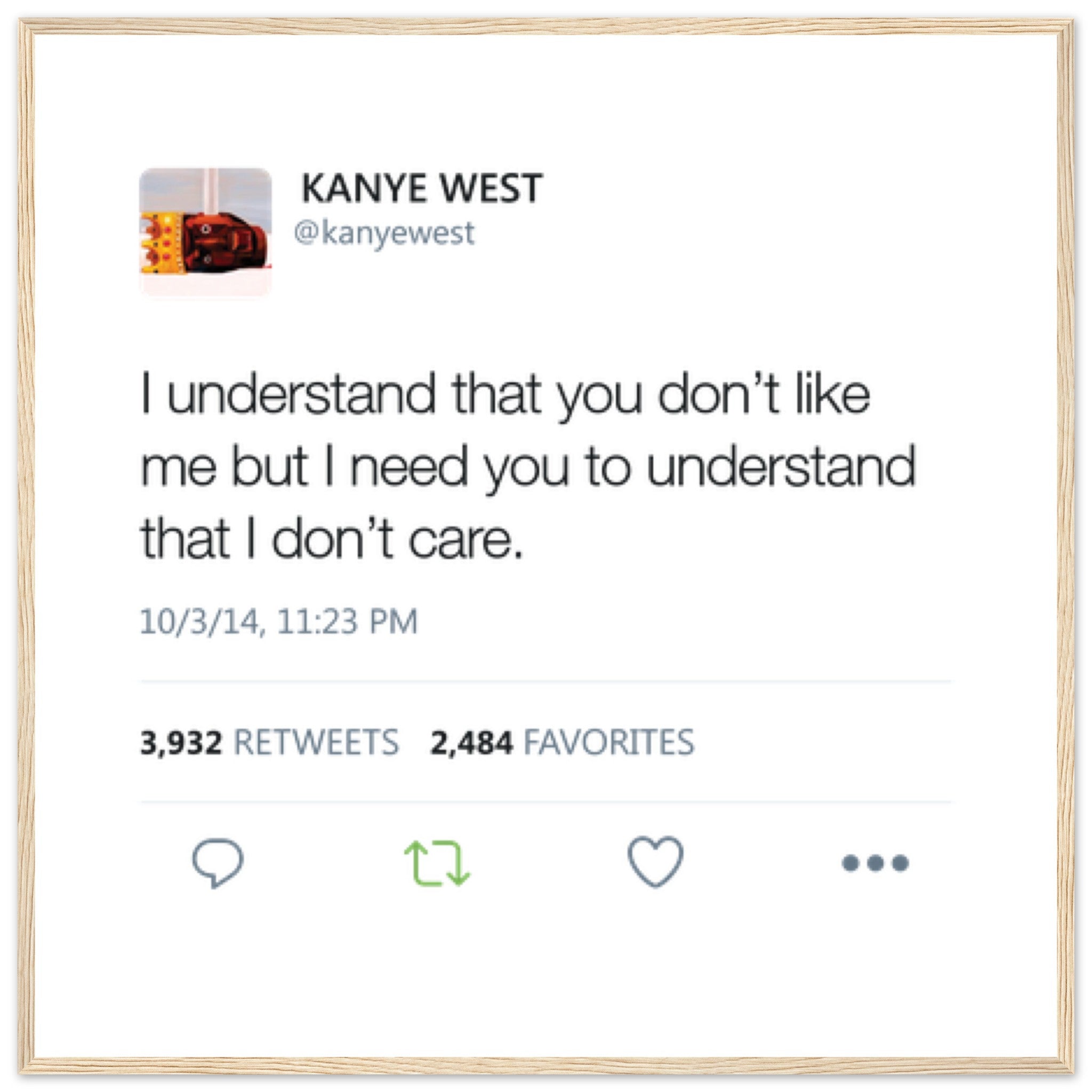 Kanye West Tweet Framed Poster-70x70 cm / 28x28″-Wood frame-Bootlg