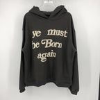 Ye Must Be Born Again charcoal oversized hoodie, full front view