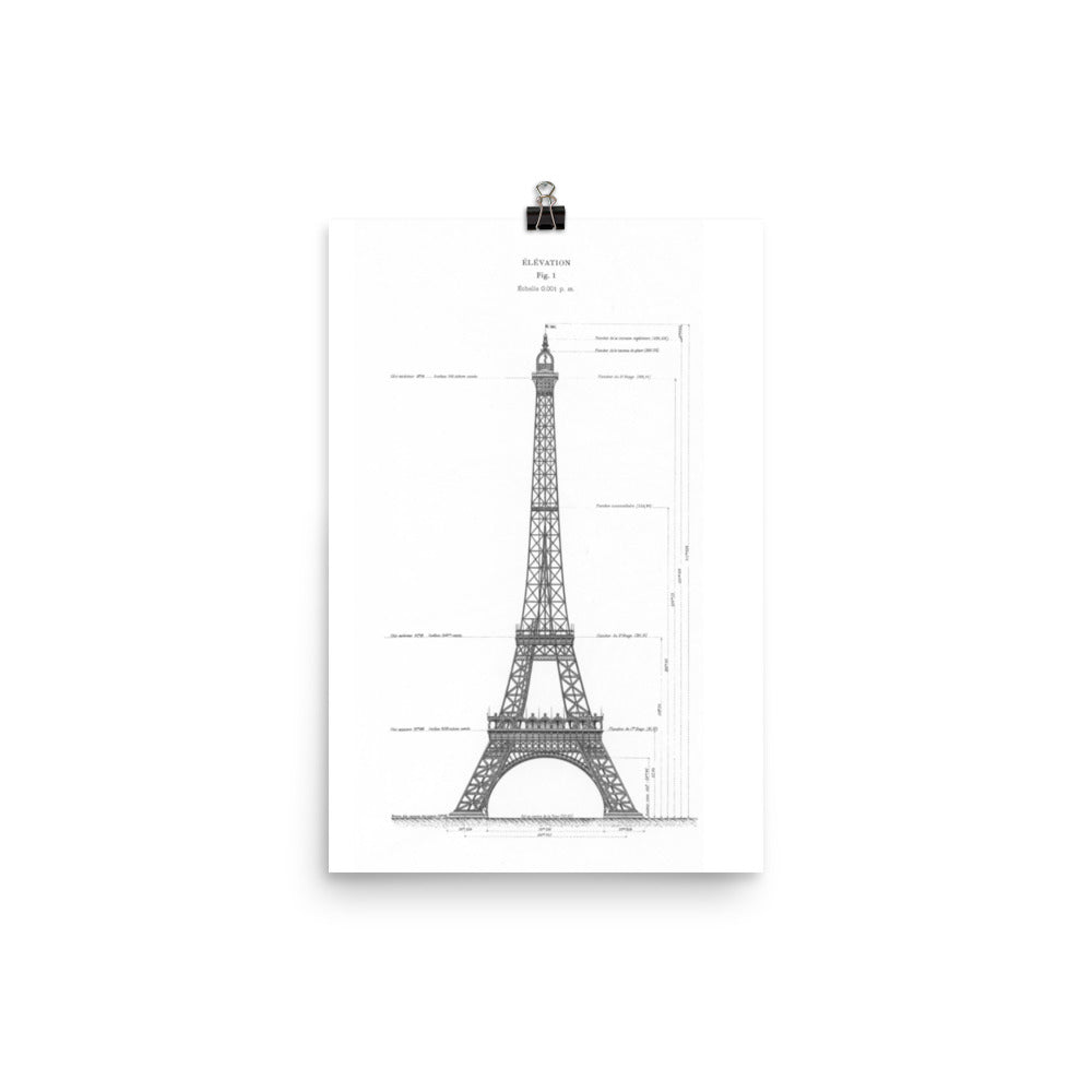 Eiffel Tower Paris Plan, France Retro Poster-12×18-Bootlg