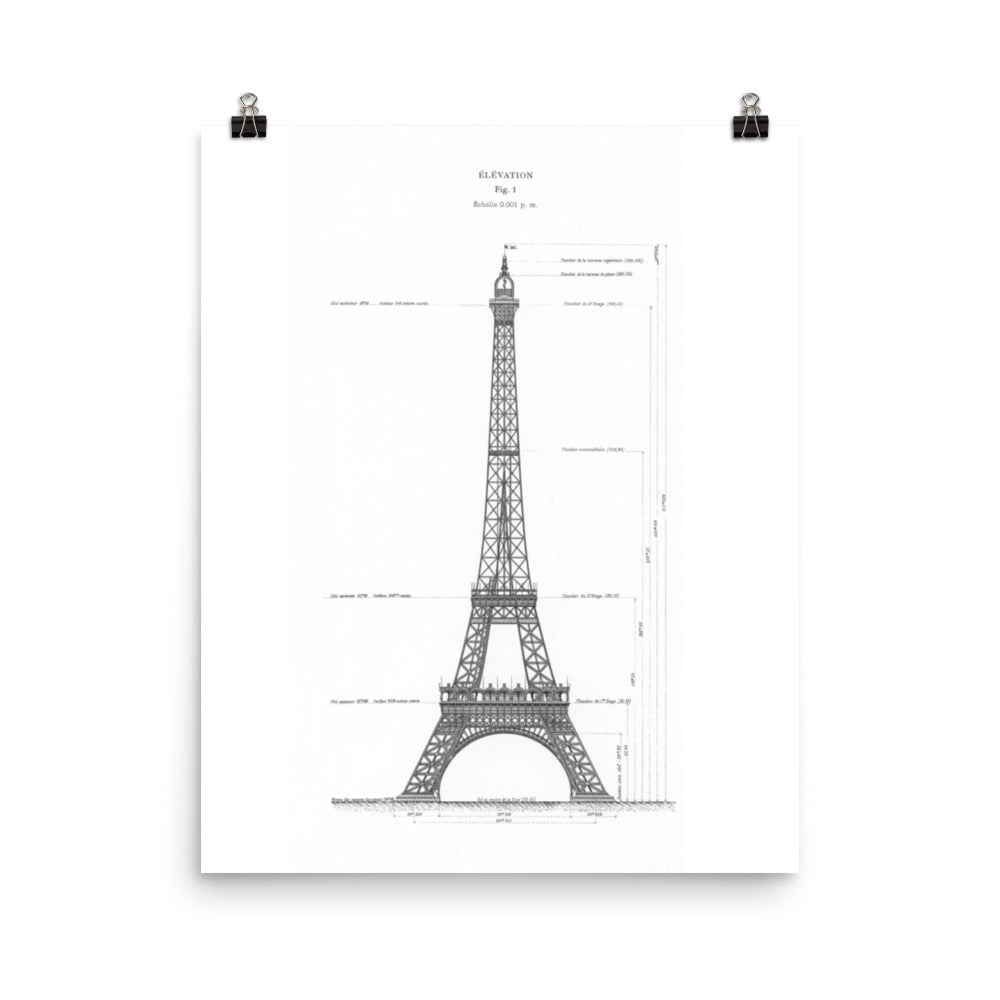 Eiffel Tower Paris Plan, France Retro Poster-16×20-Bootlg