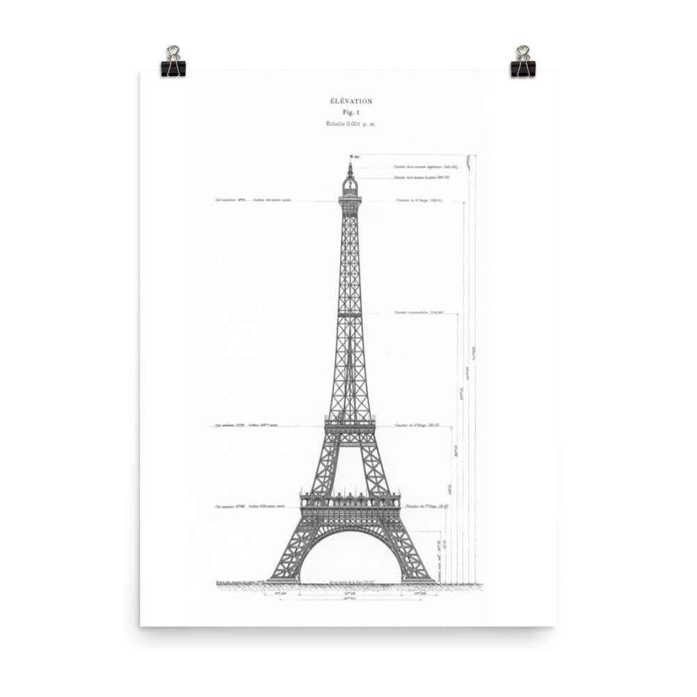 Eiffel Tower Paris Plan, France Retro Poster-18×24-Bootlg