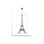 Eiffel Tower Paris Plan, France Retro Poster-12×16-Bootlg