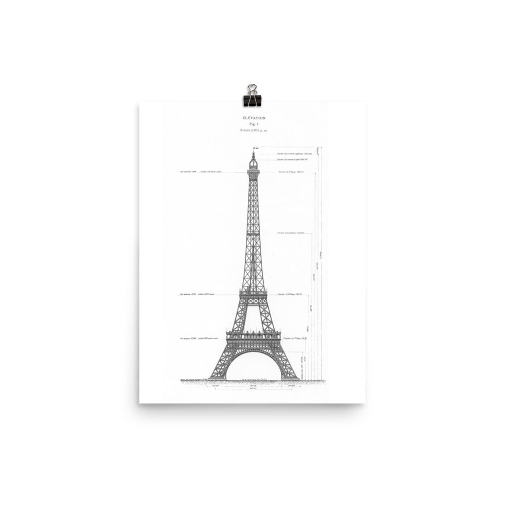Eiffel Tower Paris Plan, France Retro Poster-12×16-Bootlg