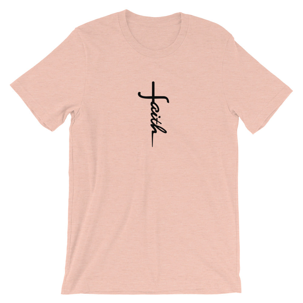Faith Unisex T-Shirt - Religious cross Faith Tee - Jesus Christ God Christian Shirt-Heather Prism Peach-XS-Bootlg