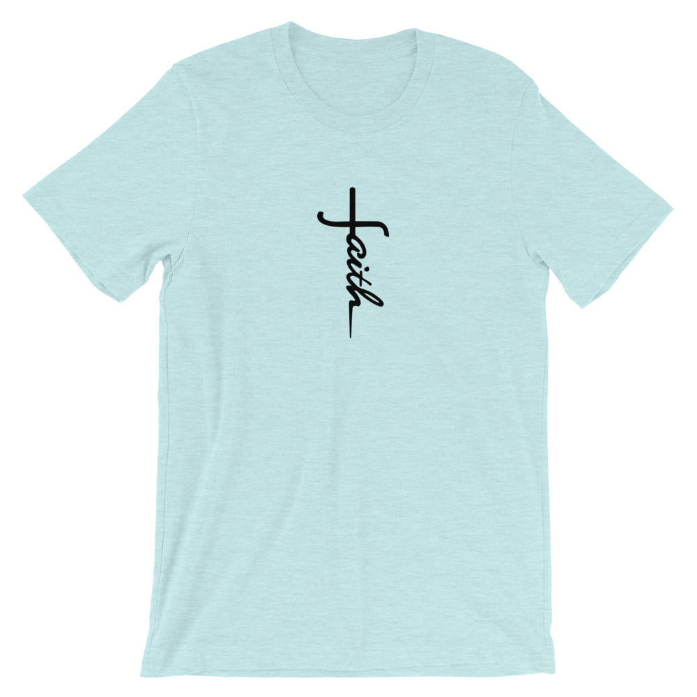 Faith Unisex T-Shirt - Religious cross Faith Tee - Jesus Christ God Christian Shirt-Heather Prism Ice Bl-XS-Bootlg
