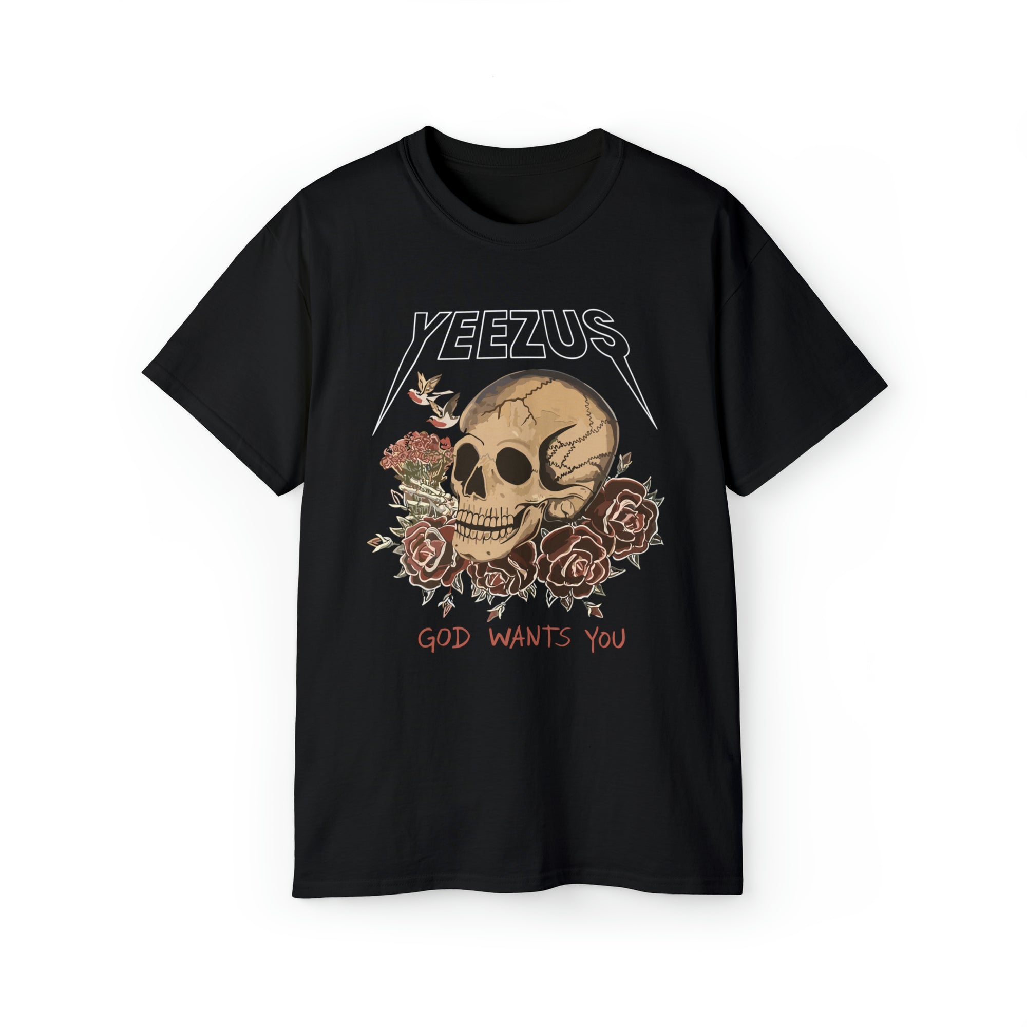 Kanye West Yeezus Tee God Wants You Skull & Birds-Black-S-Bootlg