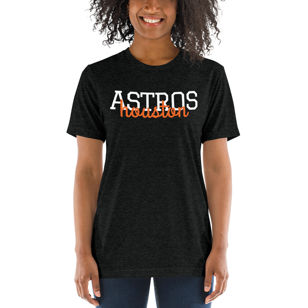 Ladies Houston Astros Tank or TShirt, Choose Shirt Style, Womens Muscle Tank, Super Soft Bella Tank, Astros Tank Astros Shirt, Stros-Charcoal-Black Tribl-S-Bootlg