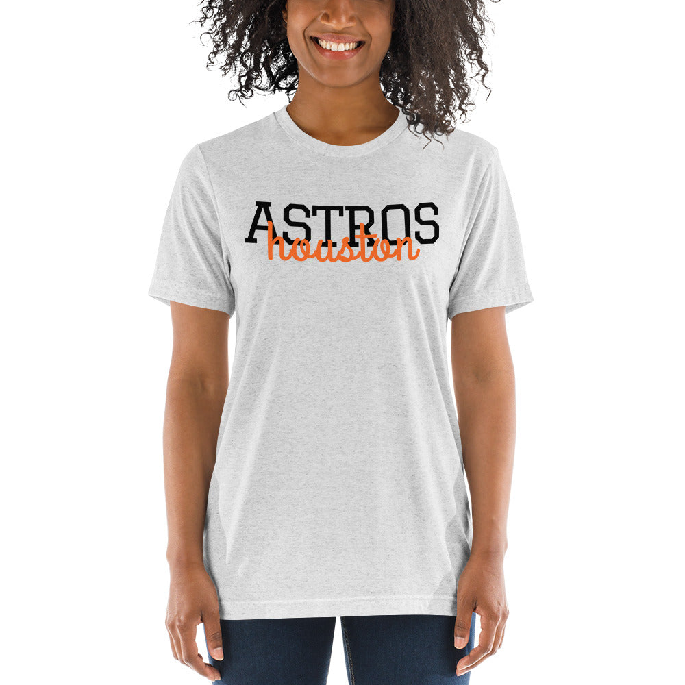 Ladies Houston Astros Tank or TShirt, Choose Shirt Style, Womens Muscle Tank, Super Soft Bella Tank, Astros Tank Astros Shirt, Stros-White Fleck Triblend-S-Bootlg