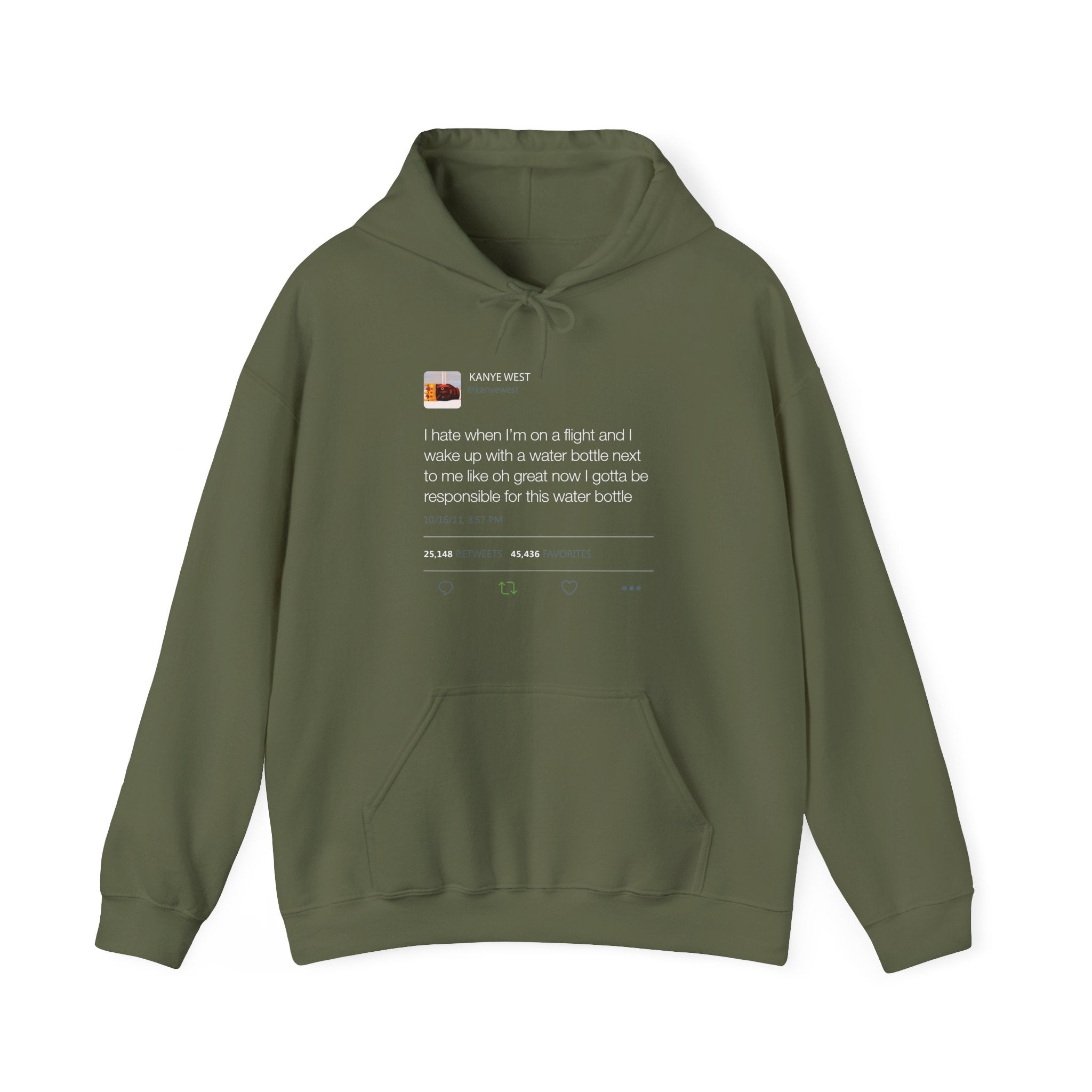 Water bottle Kanye West Tweet Hoodie-Military Green-S-Bootlg