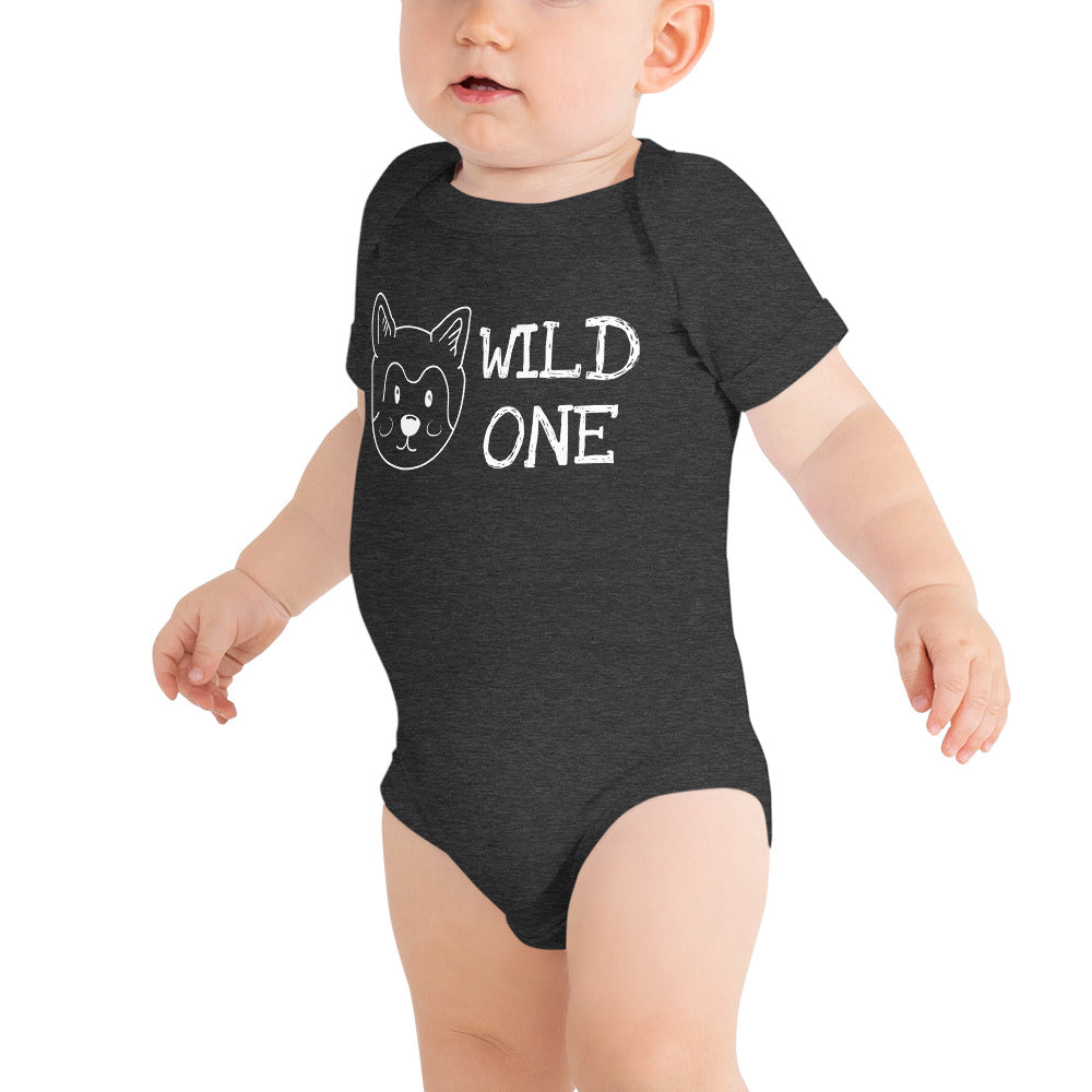 Wild One Cat Dog Animal Baby Bodysuit Baby Apparel Baby Shirts Baby boy Clothing Baby-Dark Grey Heather-3-6m-Bootlg