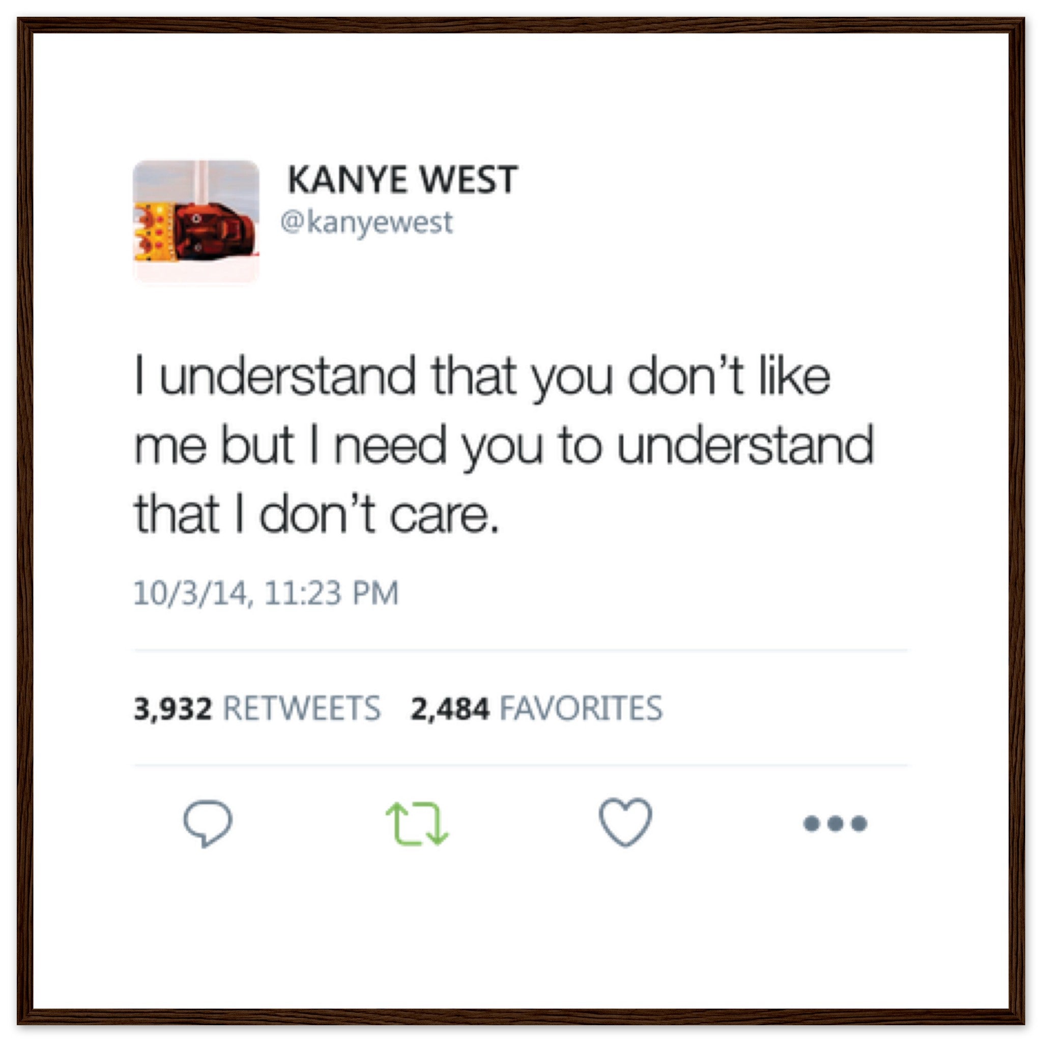 Kanye West Tweet Framed Poster-70x70 cm / 28x28″-Dark wood frame-Bootlg