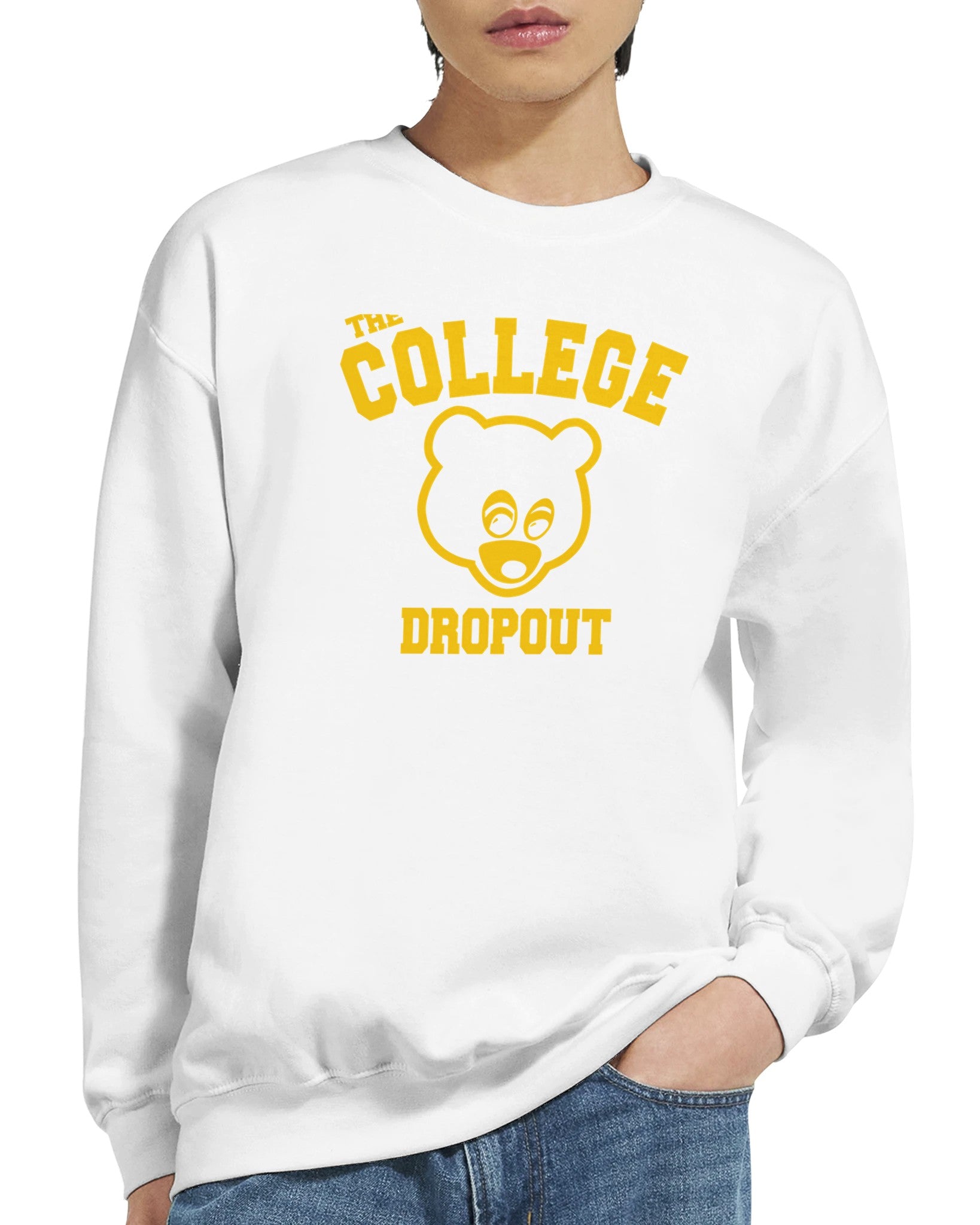 The College Dropout Crewneck Sweatshirt - Old Kanye West-White-S-Bootlg