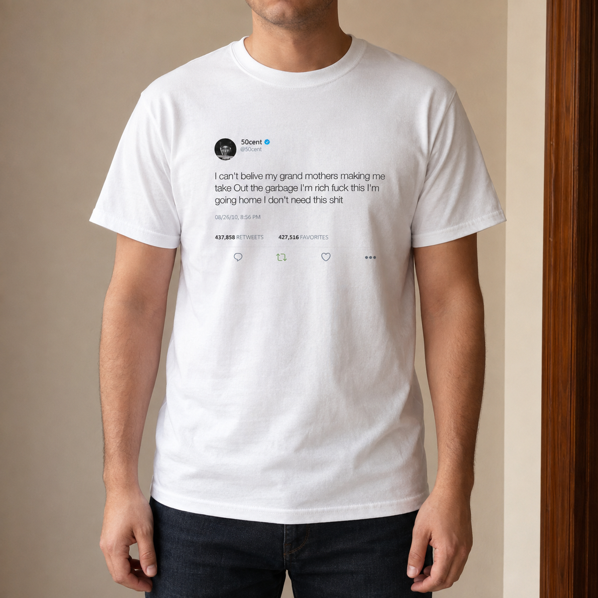I can't belive my grand mothers making me take Out the garbage I'm rich... 50 Cent Inspired Unisex Ultra Cotton Tee-L-White-Bootlg