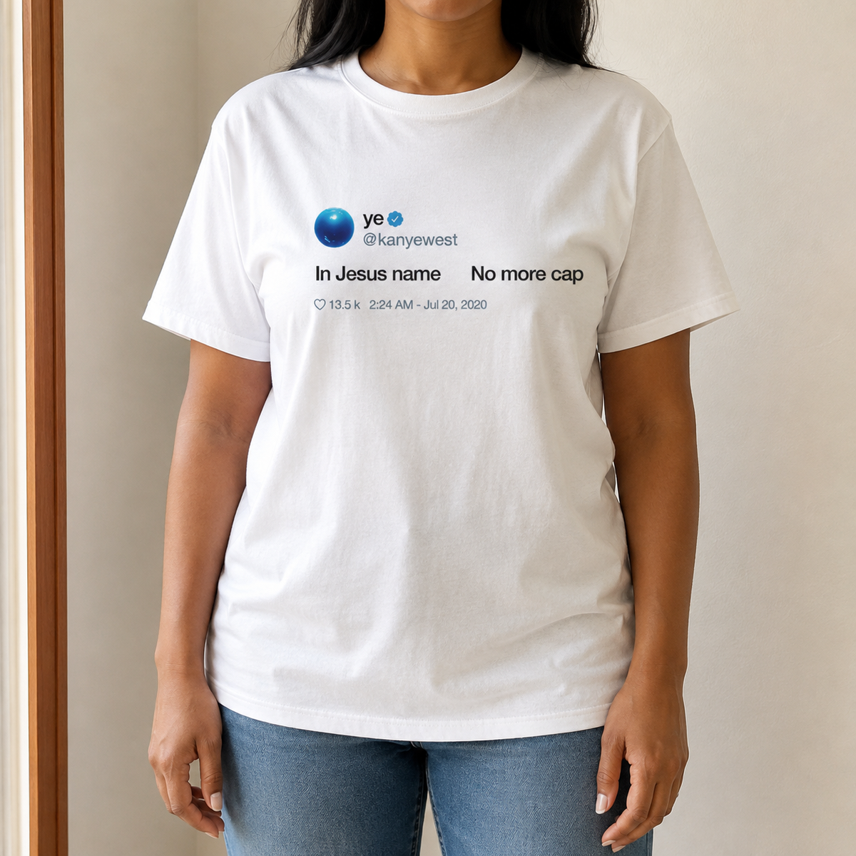 In Jesus name. No more Cap. Kanye West Tweet Inspired Unisex Ultra Cotton Tee-White-S-Bootlg