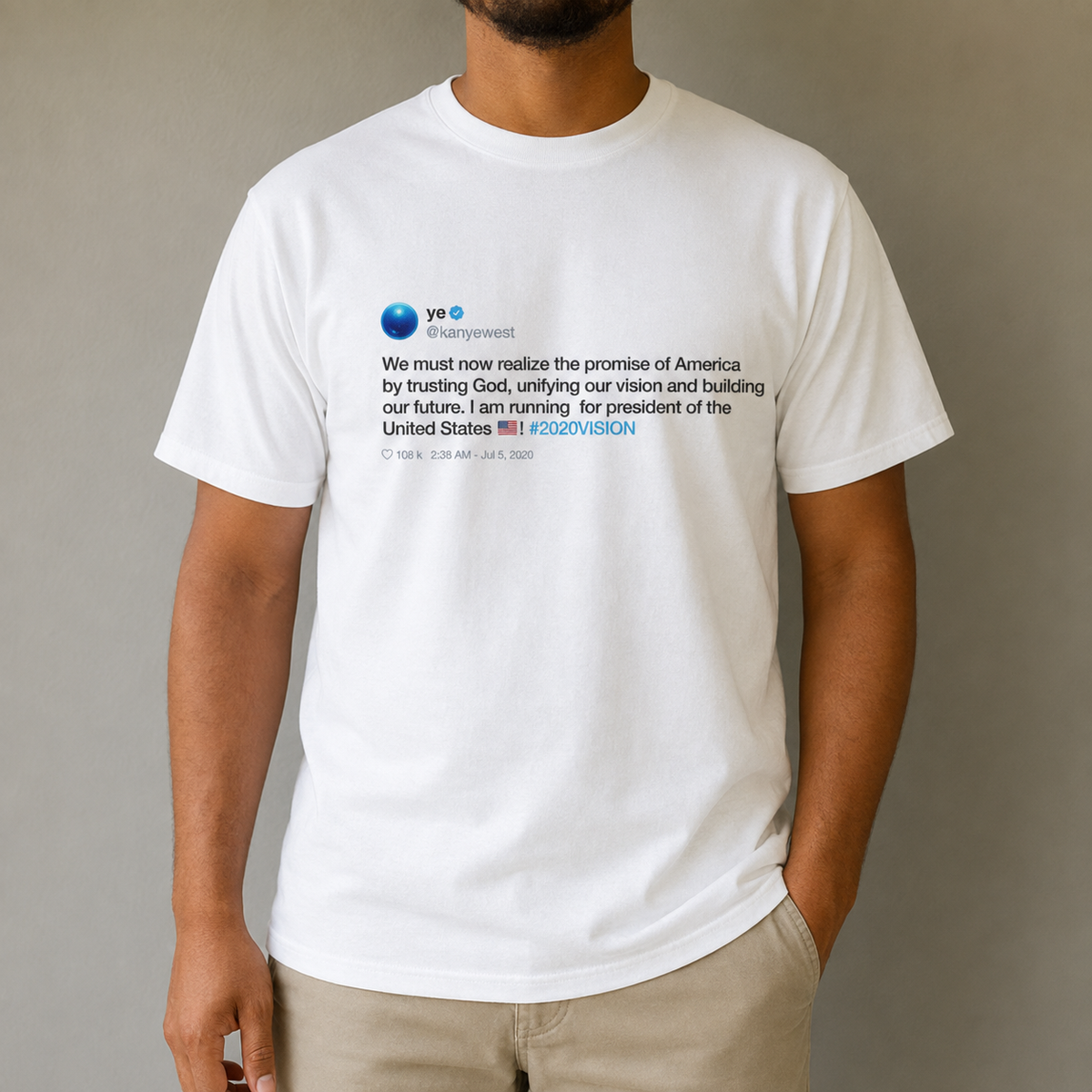 Kanye West President 2020 announcement on Twitter Unisex T-Shirt Tweet Quote-L-White-Bootlg
